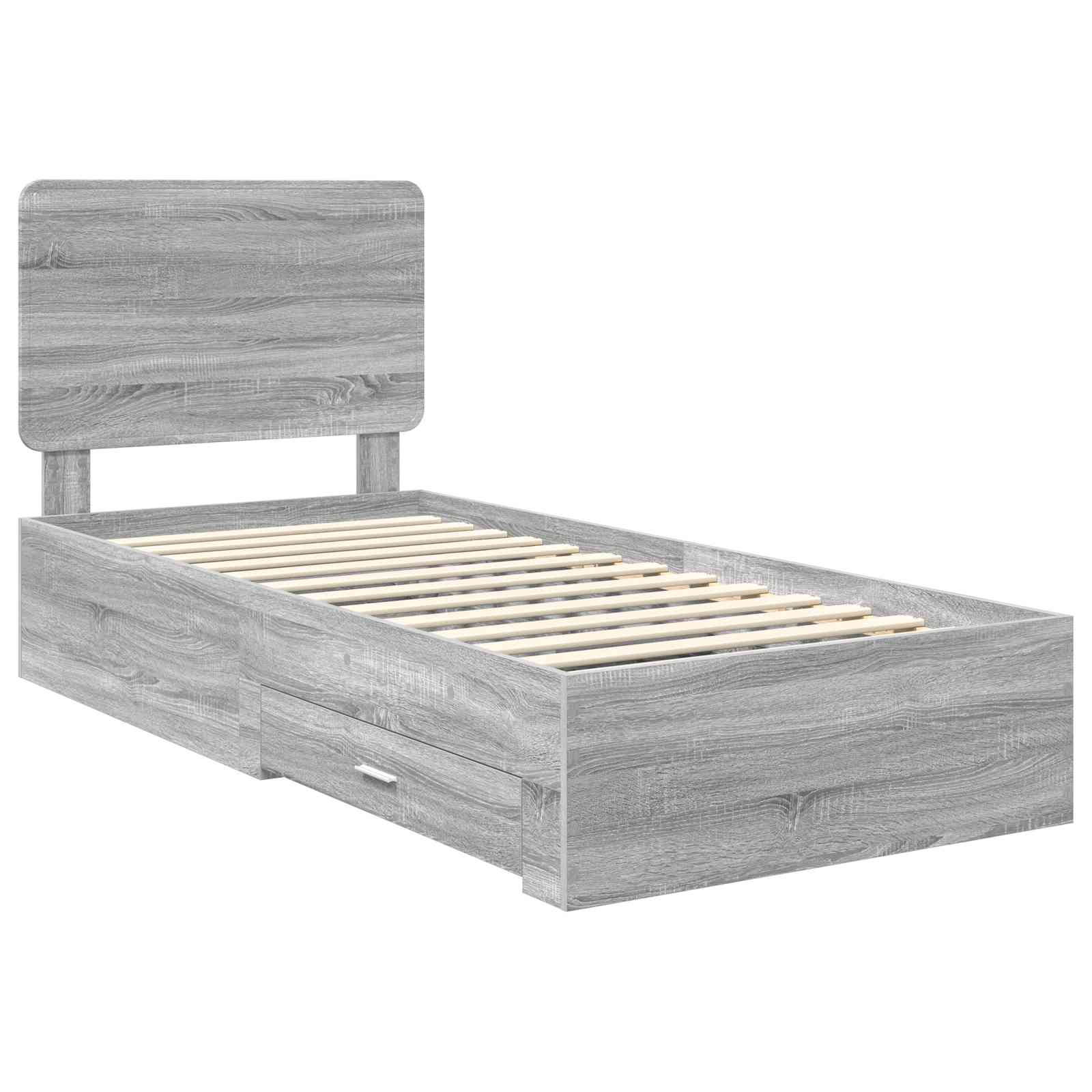 Bedframe met hoofdeinde Grijs Sonoma 75 x 190 cm Bewerkt hout is nu te koop bij PeponiXL, paradijselijk wonen!