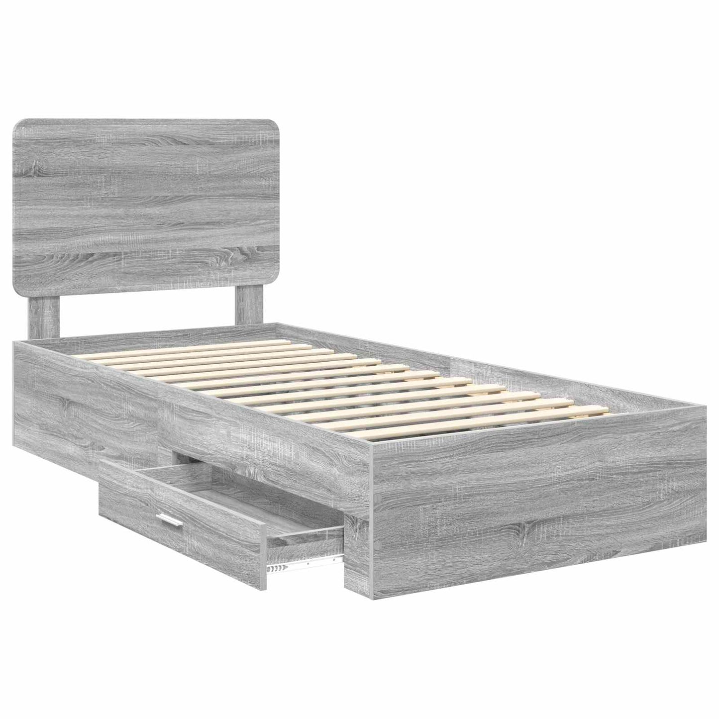 Bedframe met hoofdeinde Grijs Sonoma 75 x 190 cm Bewerkt hout is nu te koop bij PeponiXL, paradijselijk wonen!