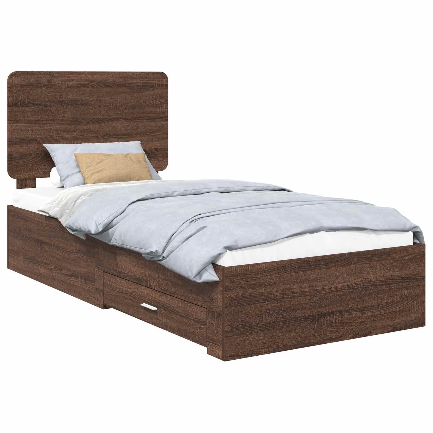 Bedframe met hoofdeinde Bruin Eiken 75 x 190 cm Bewerkt hout is nu te koop bij PeponiXL, paradijselijk wonen!