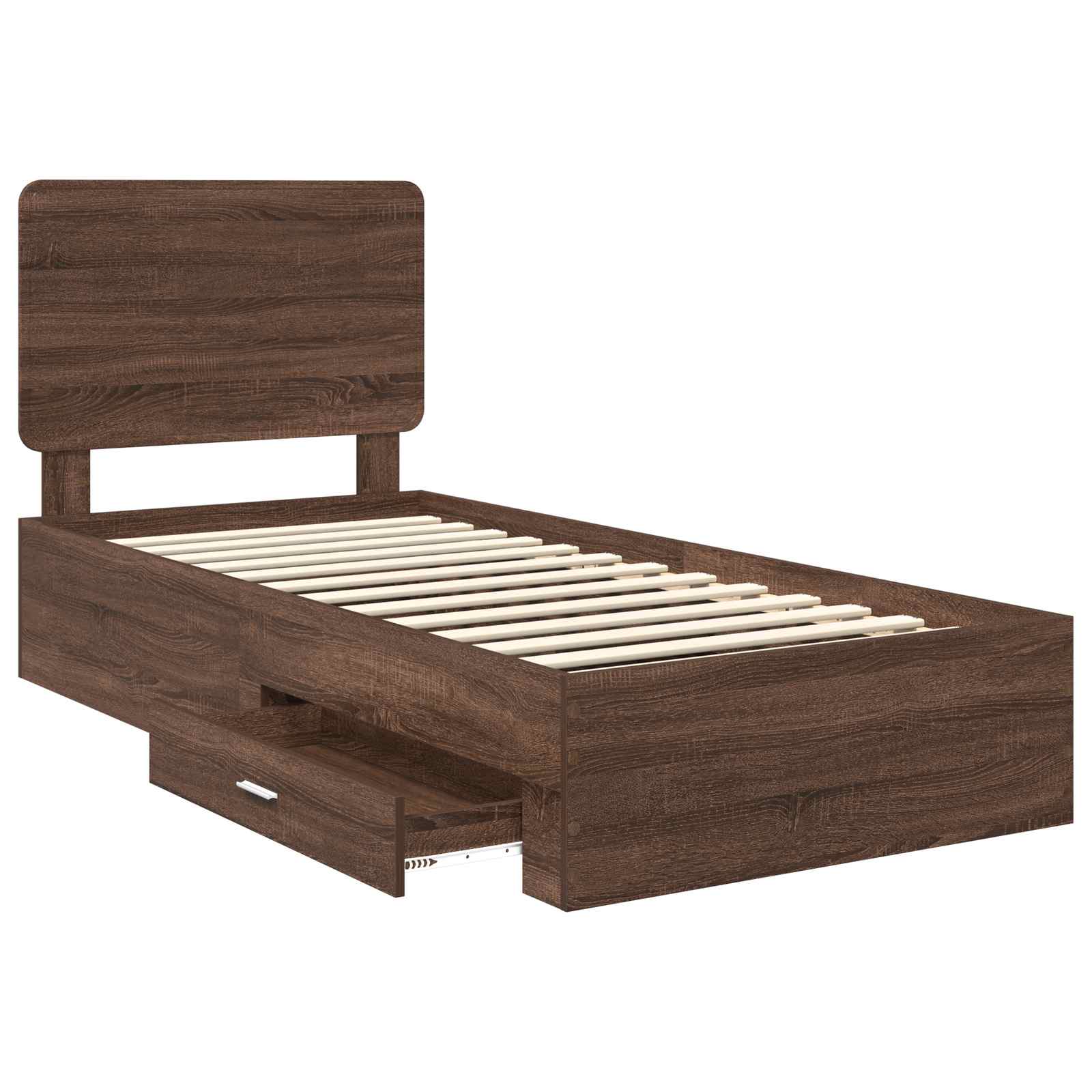 Bedframe met hoofdeinde Bruin Eiken 75 x 190 cm Bewerkt hout is nu te koop bij PeponiXL, paradijselijk wonen!