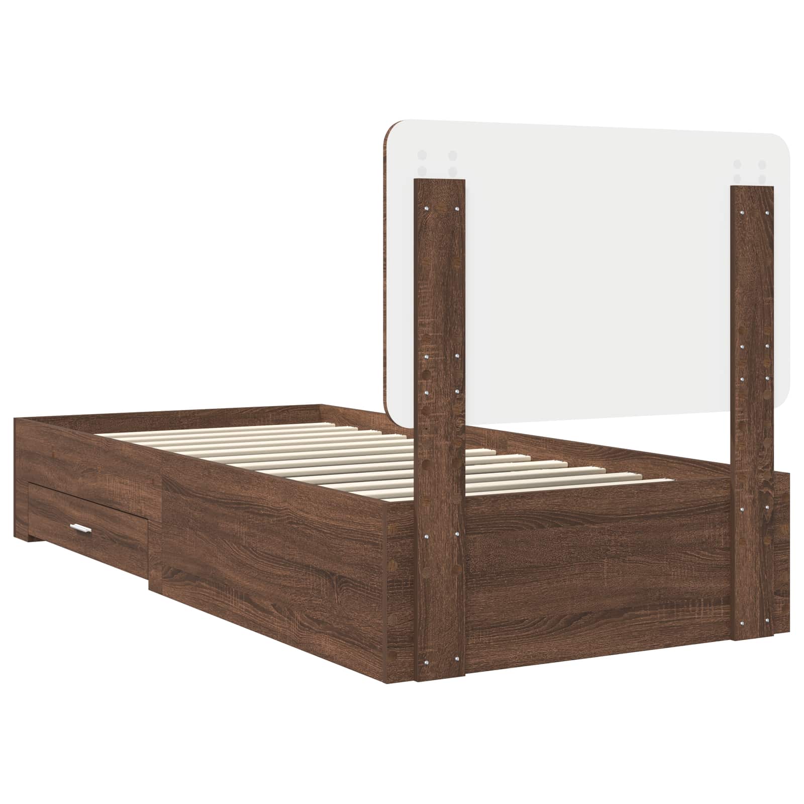 Bedframe met hoofdeinde Bruin Eiken 75 x 190 cm Bewerkt hout is nu te koop bij PeponiXL, paradijselijk wonen!