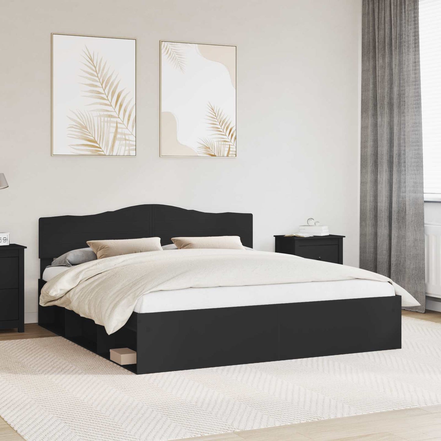 Bedframe met hoofdeinde Zwart 200 x 200 cm Massief grenenhout is nu te koop bij PeponiXL, paradijselijk wonen!