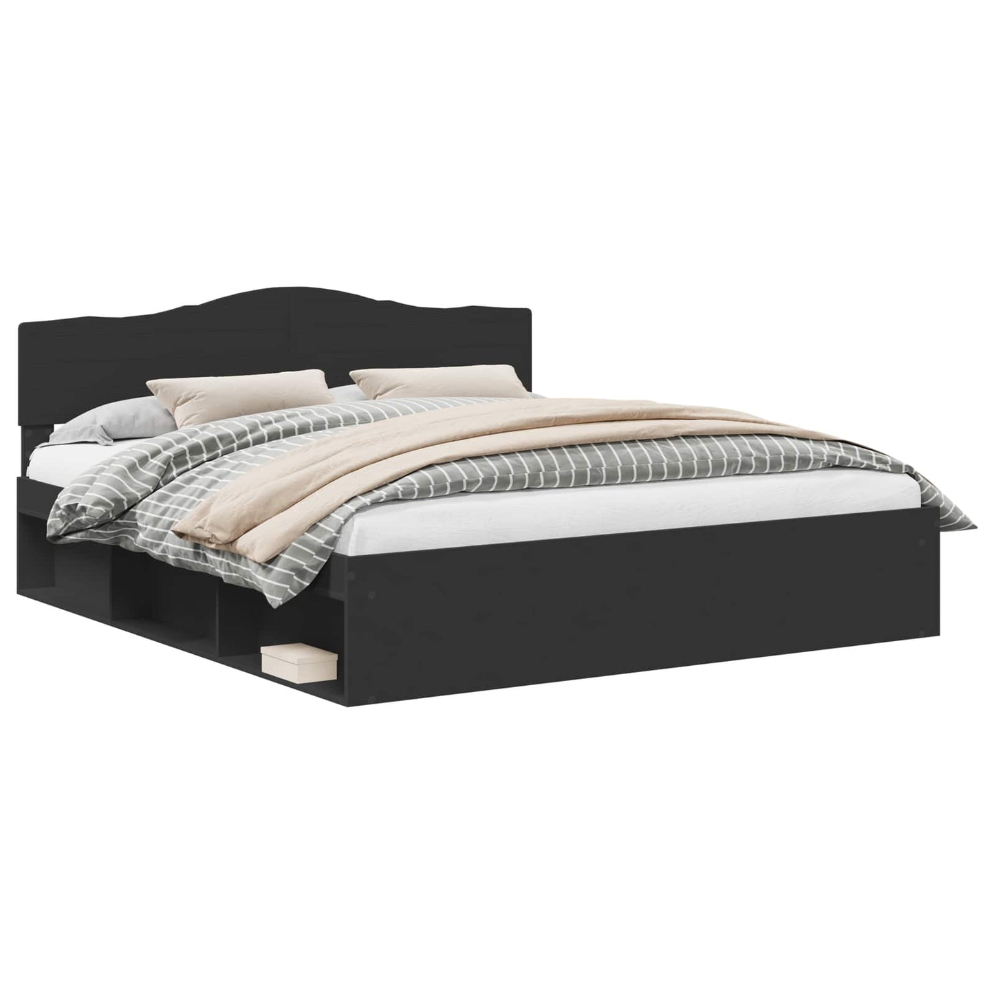 Bedframe met hoofdeinde Zwart 200 x 200 cm Massief grenenhout is nu te koop bij PeponiXL, paradijselijk wonen!