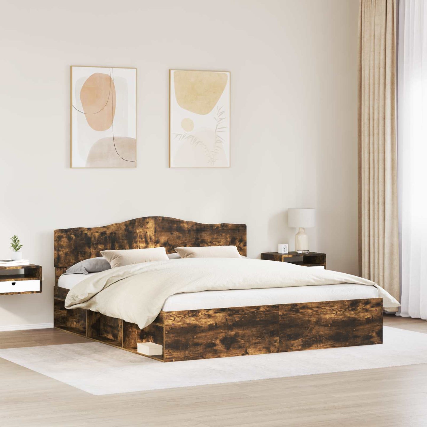 Bedframe Gerookt eiken 200 x 200 cm Massief grenenhout is nu te koop bij PeponiXL, paradijselijk wonen!
