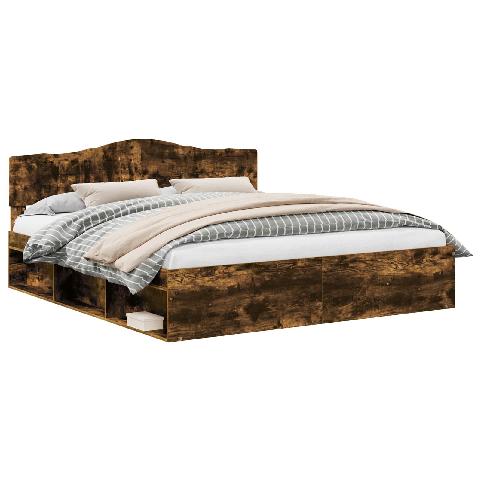 Bedframe Gerookt eiken 200 x 200 cm Massief grenenhout is nu te koop bij PeponiXL, paradijselijk wonen!