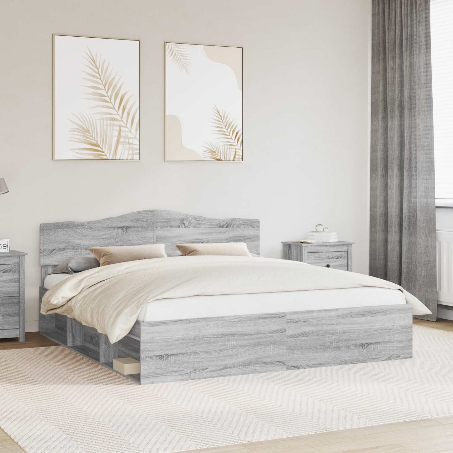 Bedframe Grijs Sonoma 200 x 200 cm Massief grenenhout is nu te koop bij PeponiXL, paradijselijk wonen!