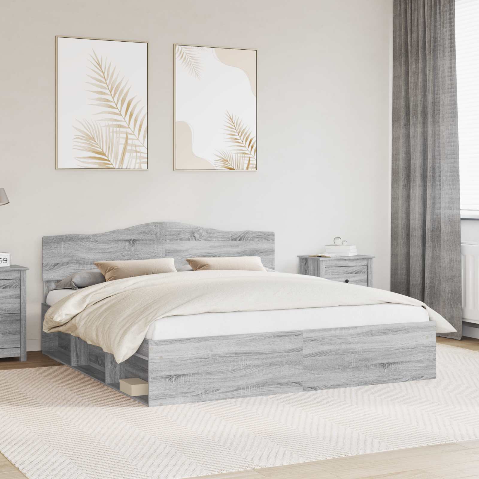 Bedframe Grijs Sonoma 200 x 200 cm Massief grenenhout is nu te koop bij PeponiXL, paradijselijk wonen!