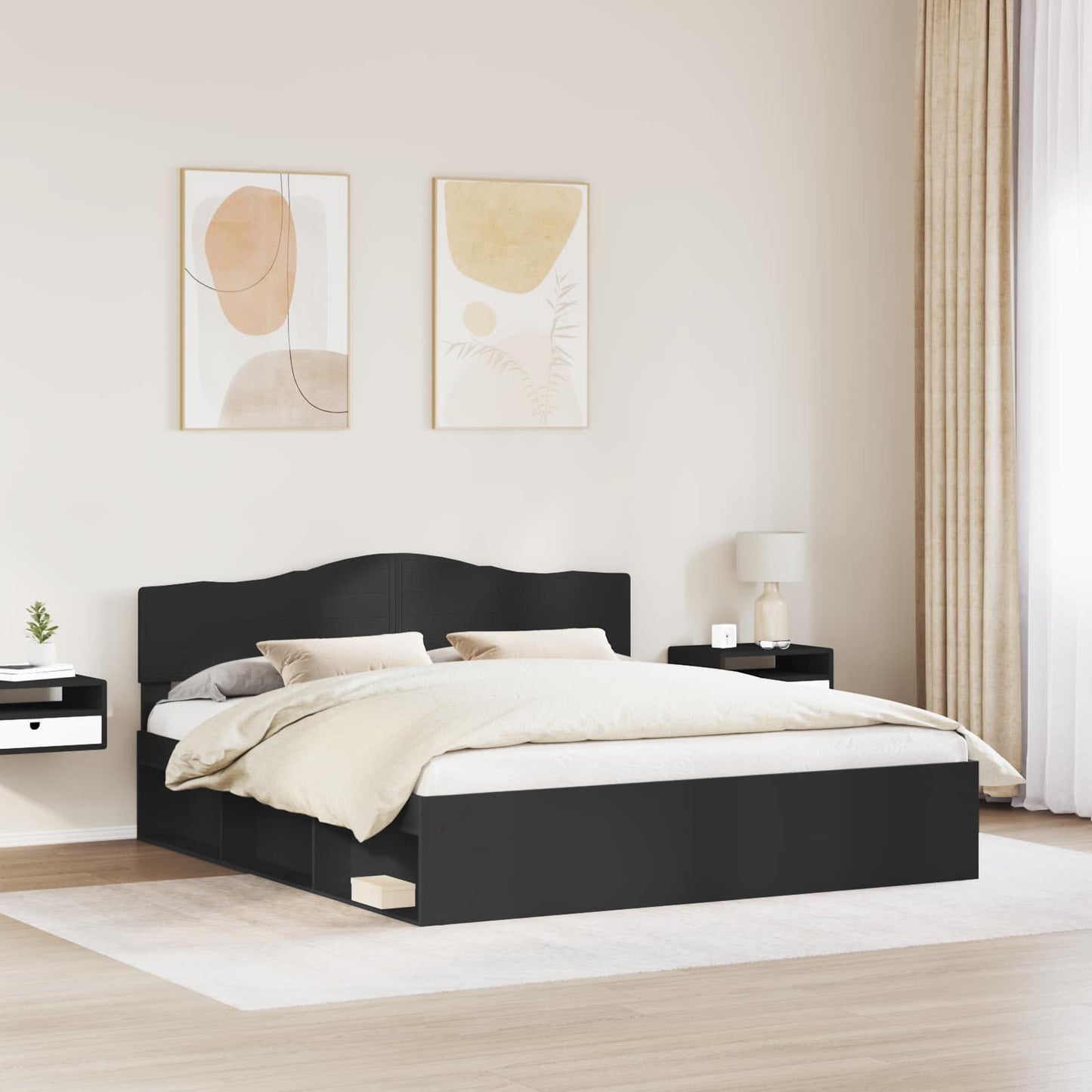 Bedframe met hoofdeinde Zwart 180 x 200 cm Massief grenenhout is nu te koop bij PeponiXL, paradijselijk wonen!