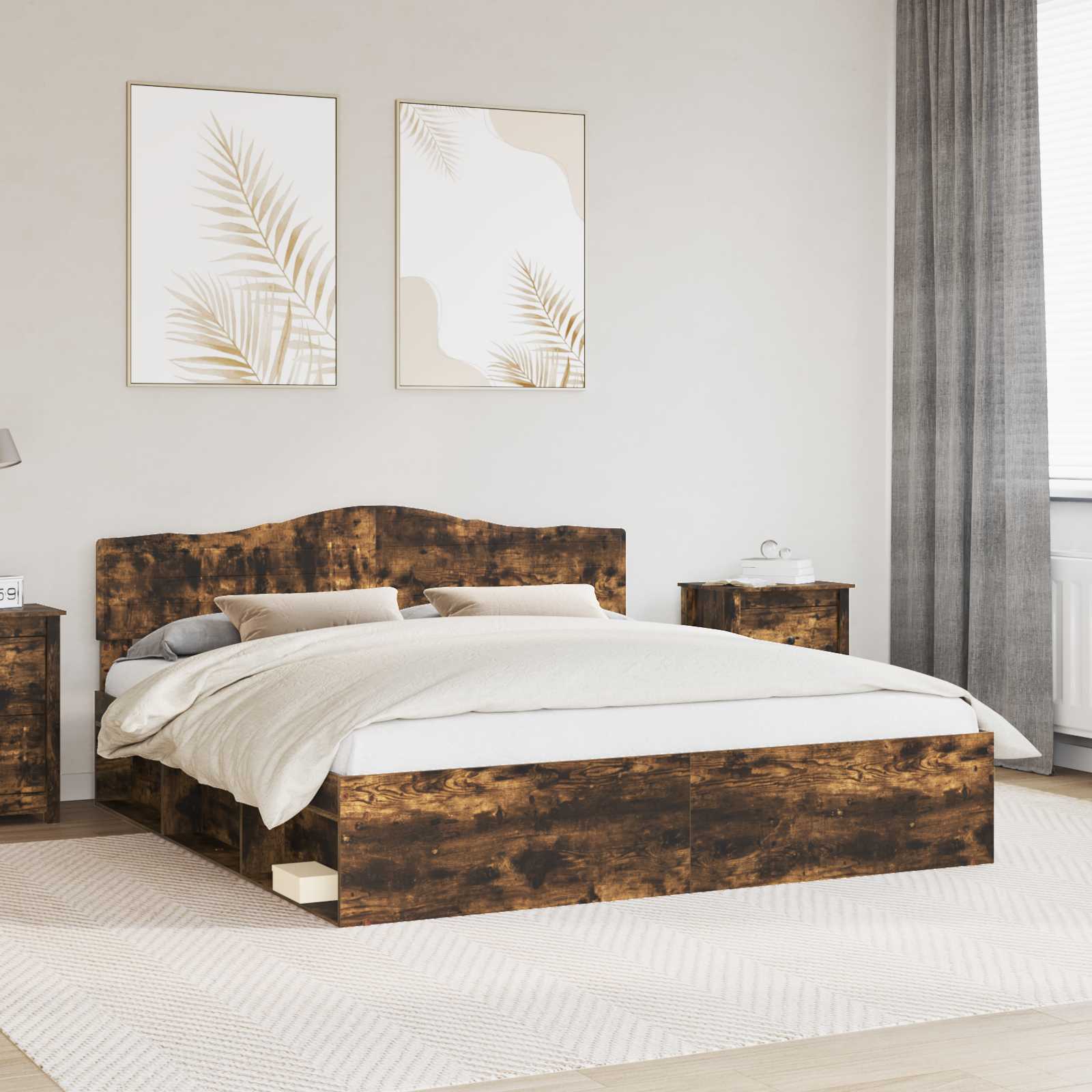 Bedframe Gerookt eiken 180 x 200 cm Massief grenenhout is nu te koop bij PeponiXL, paradijselijk wonen!