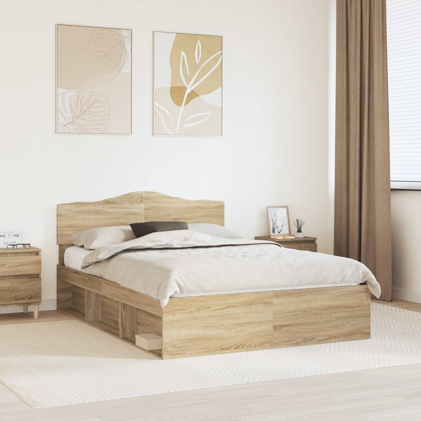 Bedframe Sonoma Eiken 150 x 200 cm Massief grenenhout is nu te koop bij PeponiXL, paradijselijk wonen!