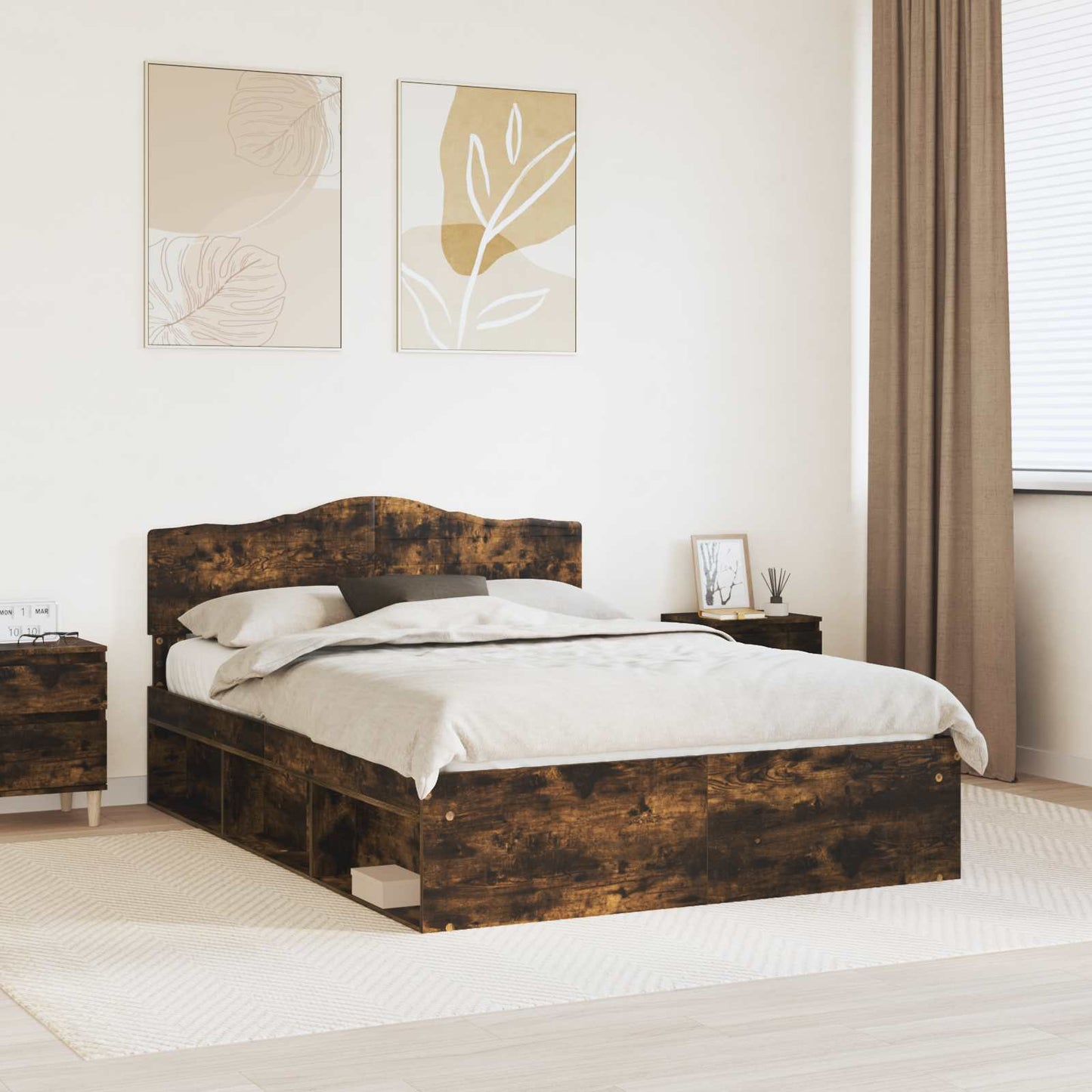 Bedframe Gerookt eiken 150 x 200 cm Massief grenenhout is nu te koop bij PeponiXL, paradijselijk wonen!
