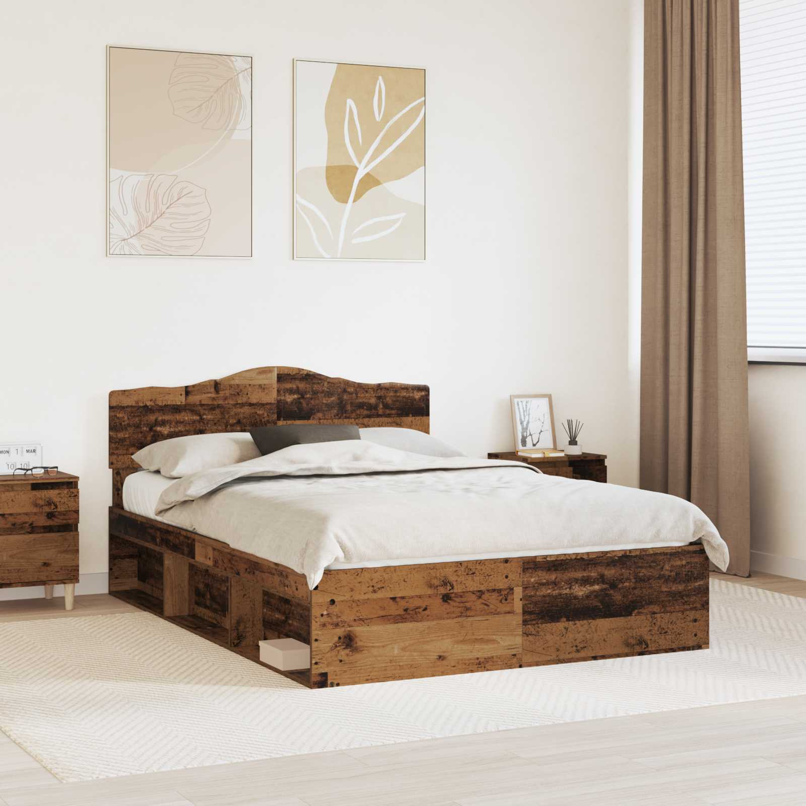 Bedframe met hoofdeinde Oudhout 150 x 200 cm Massief grenenhout is nu te koop bij PeponiXL, paradijselijk wonen!