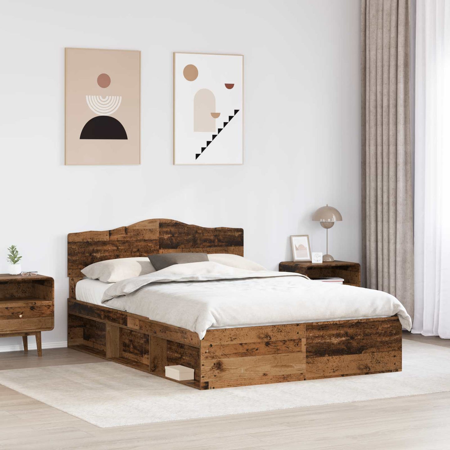 Bedframe met hoofdeinde Oudhout 150 x 200 cm Massief grenenhout is nu te koop bij PeponiXL, paradijselijk wonen!