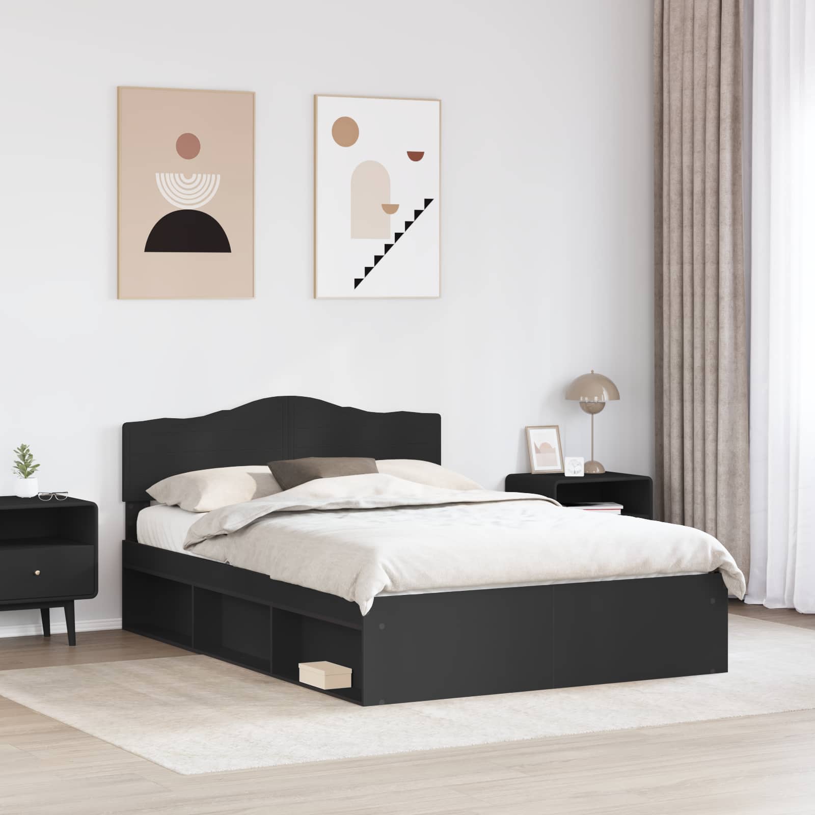 Bedframe met hoofdeinde Zwart 140 x 200 cm Massief grenenhout is nu te koop bij PeponiXL, paradijselijk wonen!