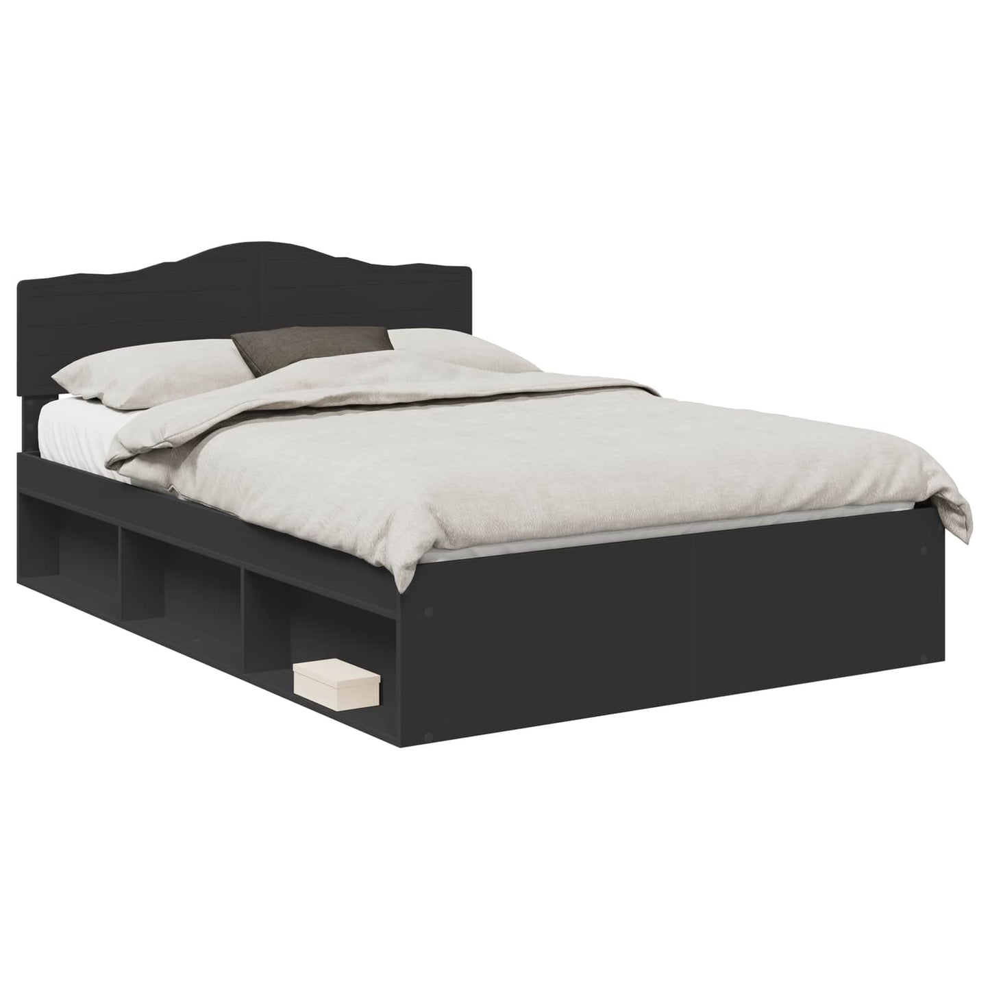 Bedframe met hoofdeinde Zwart 140 x 200 cm Massief grenenhout is nu te koop bij PeponiXL, paradijselijk wonen!