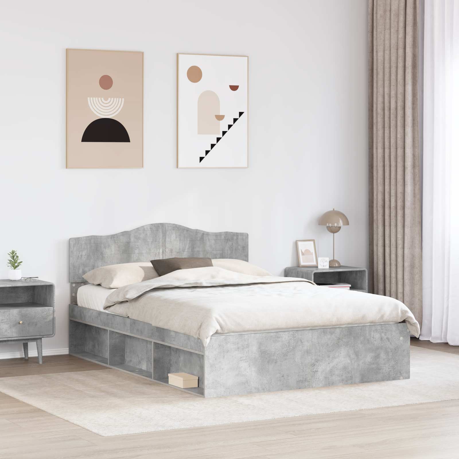 Bedframe met hoofdeinde Beton 140 x 200 cm Massief grenenhout is nu te koop bij PeponiXL, paradijselijk wonen!