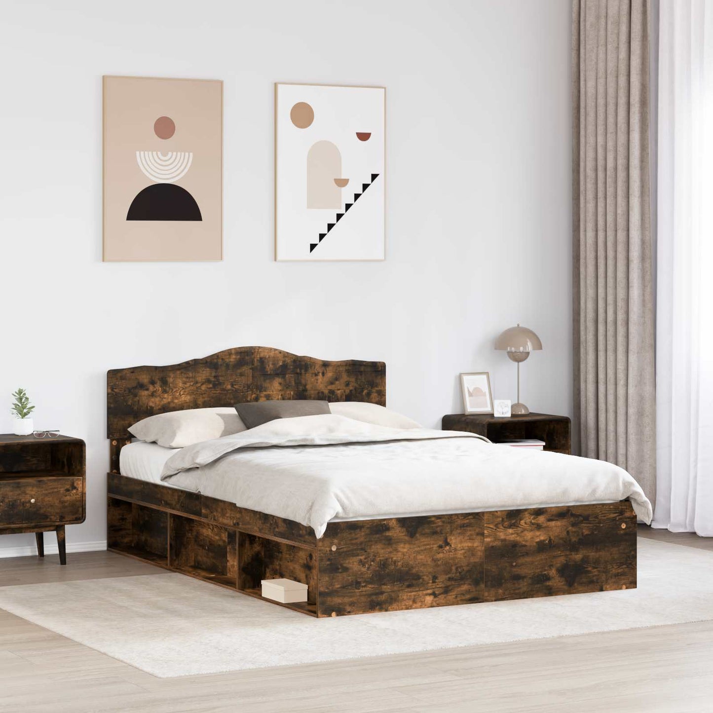 Bedframe Gerookt eiken 140 x 190 cm Massief grenenhout is nu te koop bij PeponiXL, paradijselijk wonen!