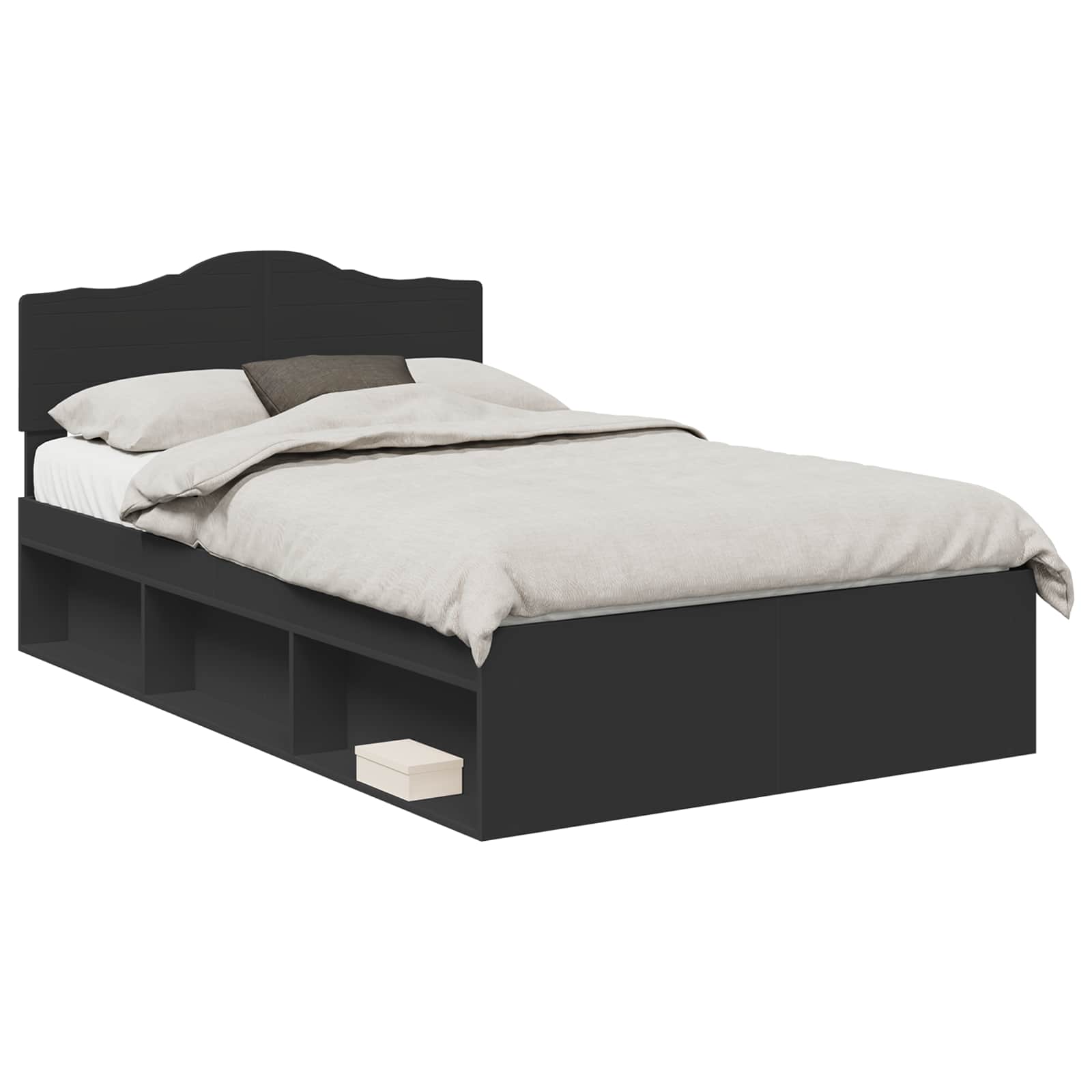 Bedframe met hoofdeinde Zwart 135 x 190 cm Massief grenenhout is nu te koop bij PeponiXL, paradijselijk wonen!