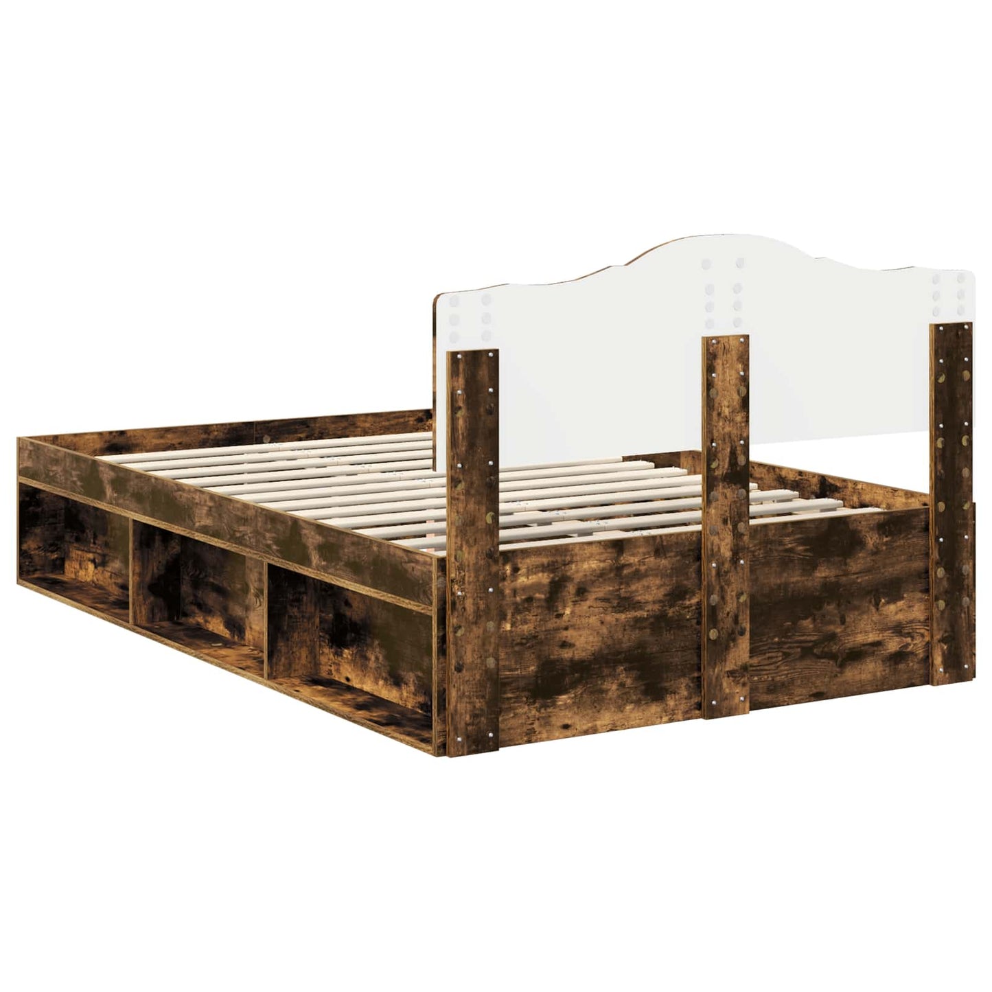 Bedframe Gerookt eiken 135 x 190 cm Massief grenenhout is nu te koop bij PeponiXL, paradijselijk wonen!