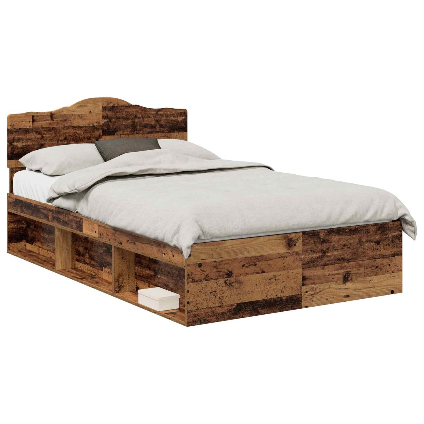 Bedframe met hoofdeinde Oudhout 135 x 190 cm Massief grenenhout is nu te koop bij PeponiXL, paradijselijk wonen!