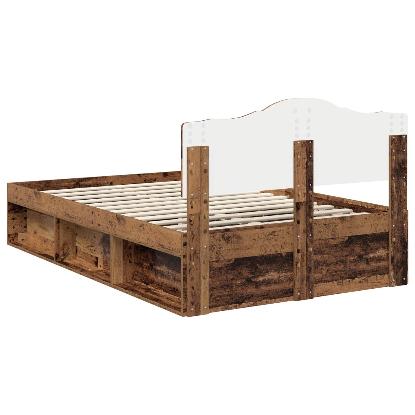 Bedframe met hoofdeinde Oudhout 135 x 190 cm Massief grenenhout is nu te koop bij PeponiXL, paradijselijk wonen!