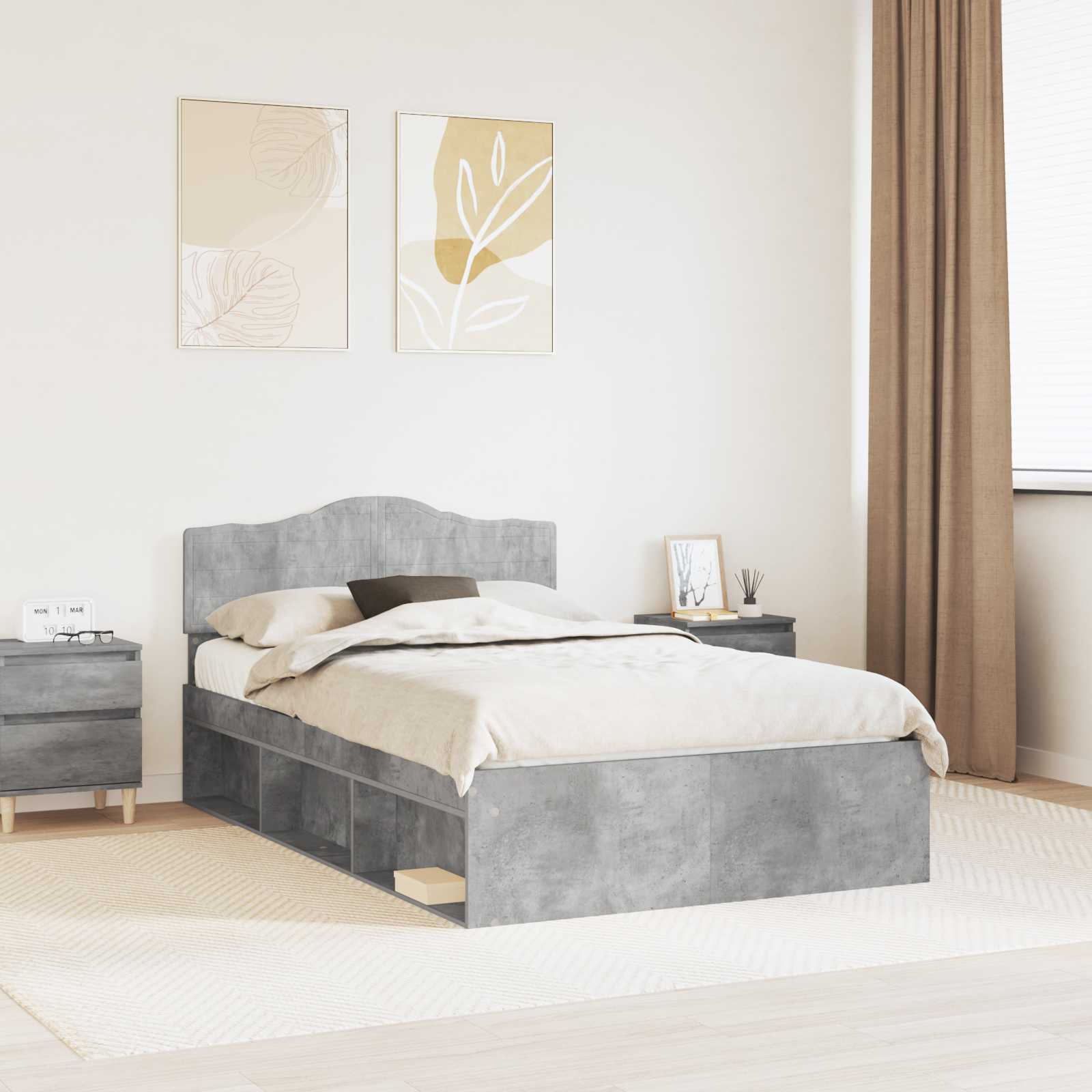 Bedframe met hoofdeinde Beton 120 x 200 cm Massief grenenhout is nu te koop bij PeponiXL, paradijselijk wonen!