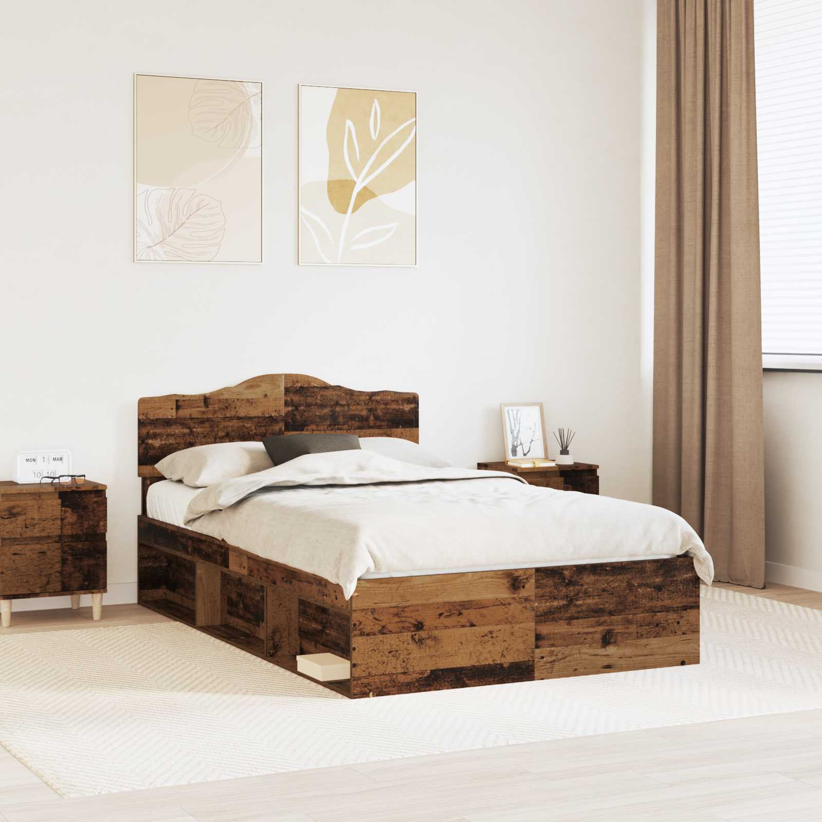 Bedframe met hoofdeinde Oudhout 120 x 200 cm Massief grenenhout is nu te koop bij PeponiXL, paradijselijk wonen!