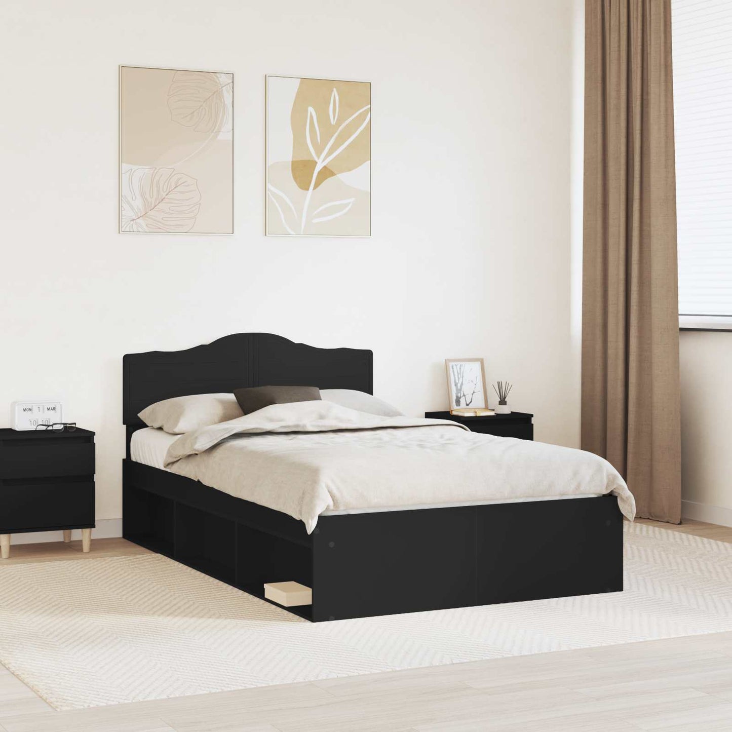 Bedframe met hoofdeinde Zwart 120 x 190 cm Massief grenenhout is nu te koop bij PeponiXL, paradijselijk wonen!