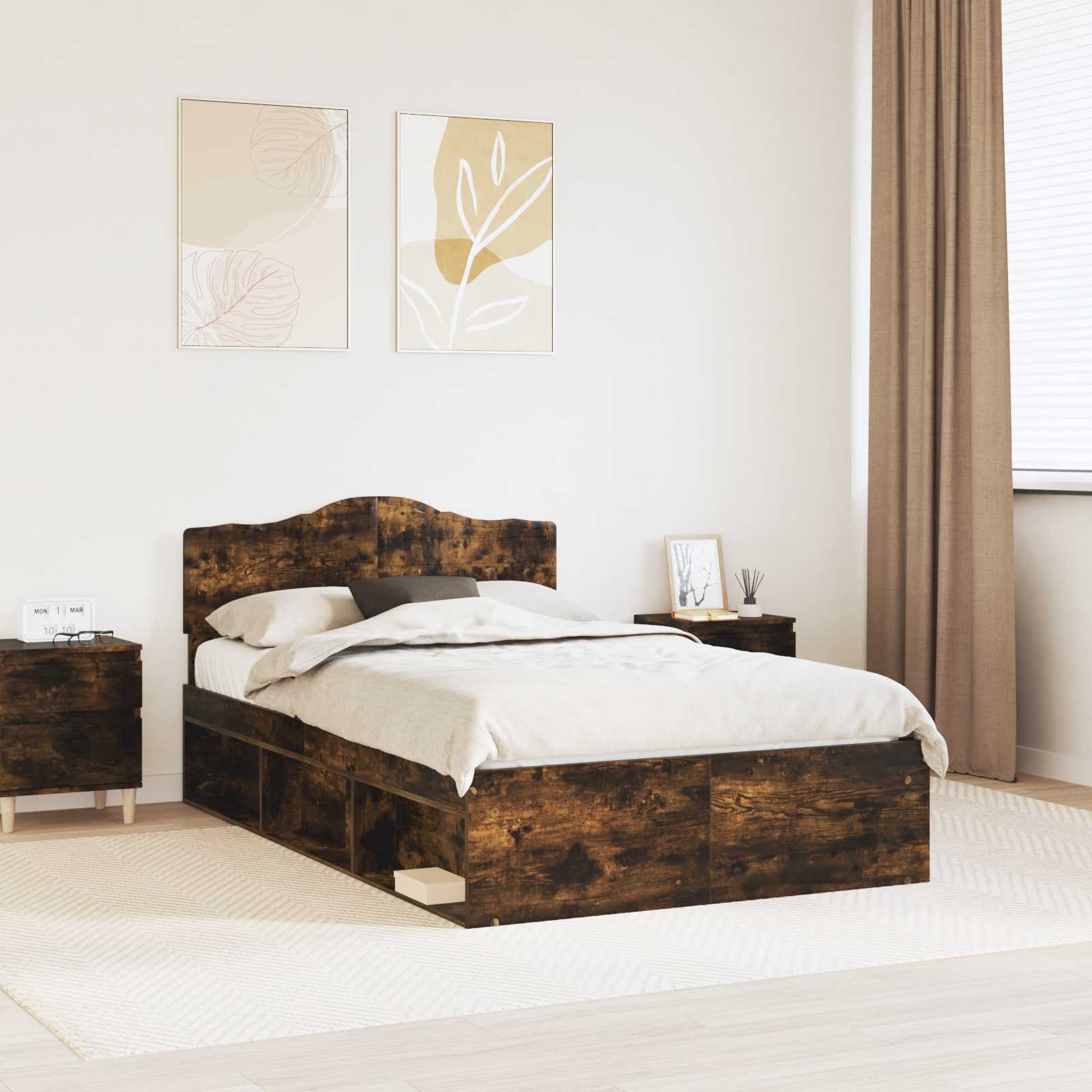 Bedframe Gerookt eiken 120 x 190 cm Massief grenenhout is nu te koop bij PeponiXL, paradijselijk wonen!