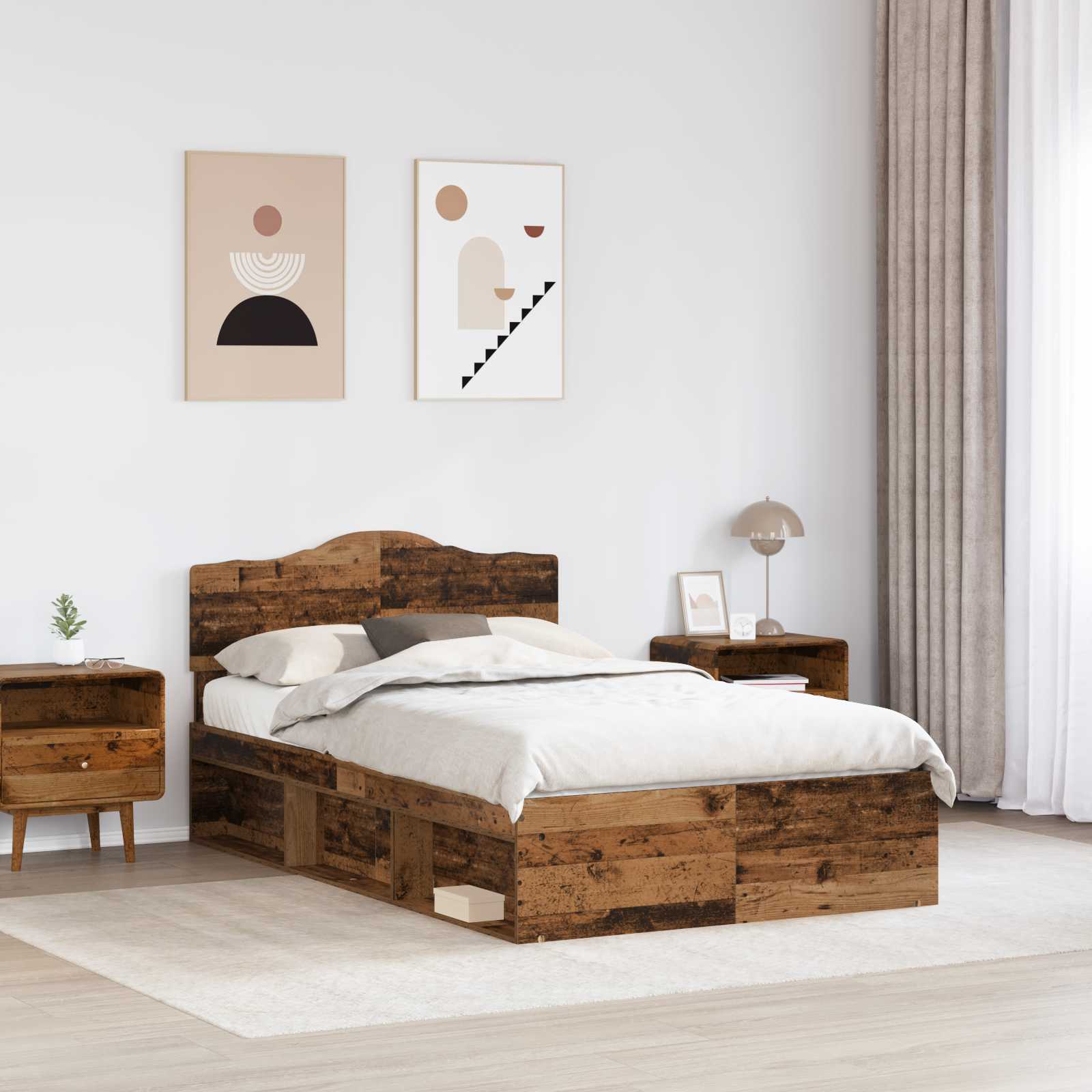 Bedframe met hoofdeinde Oudhout 120 x 190 cm Massief grenenhout is nu te koop bij PeponiXL, paradijselijk wonen!