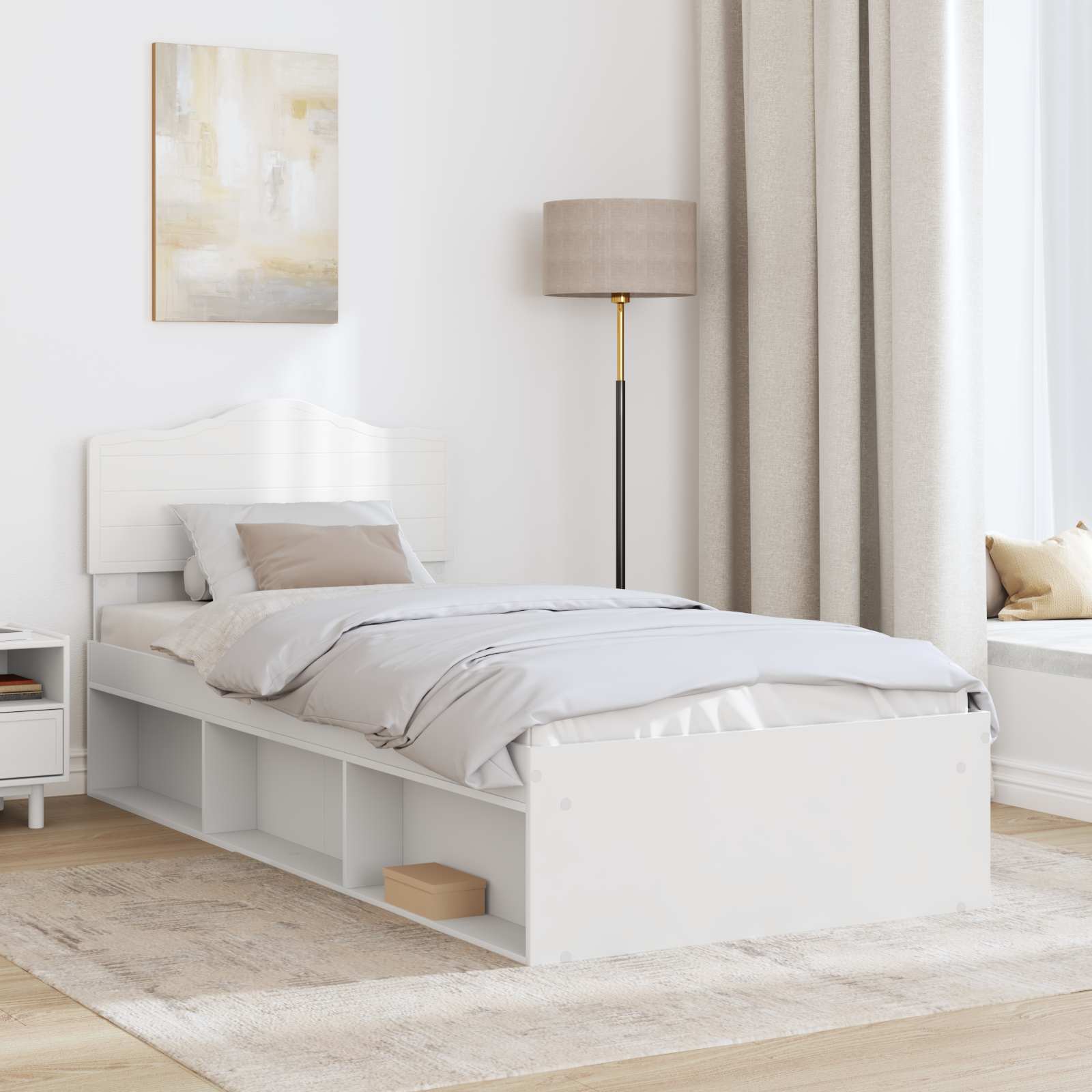 Bedframe met hoofdeinde Wit 100 x 200 cm Massief grenenhout is nu te koop bij PeponiXL, paradijselijk wonen!