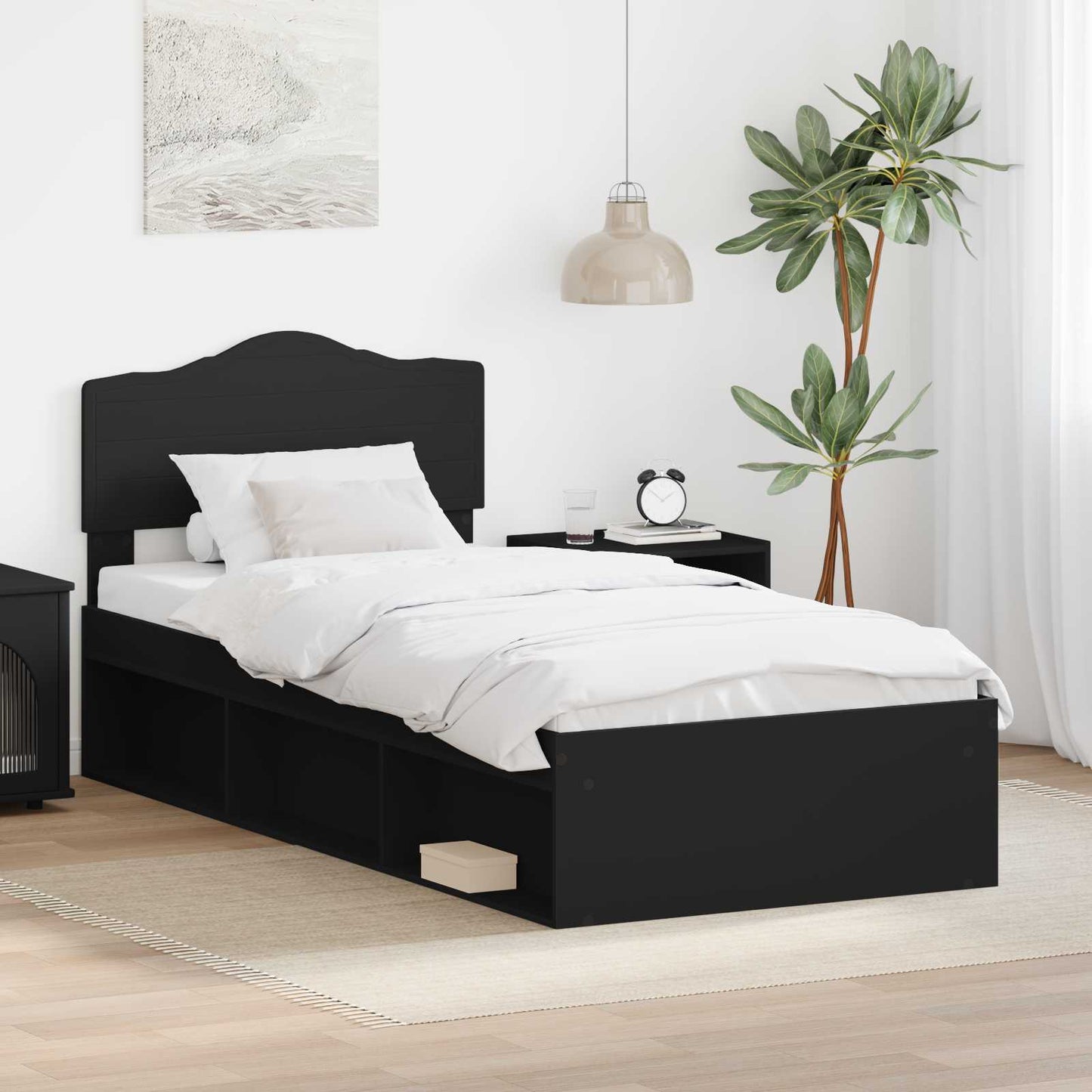 Bedframe met hoofdeinde Zwart 100 x 200 cm Massief grenenhout is nu te koop bij PeponiXL, paradijselijk wonen!