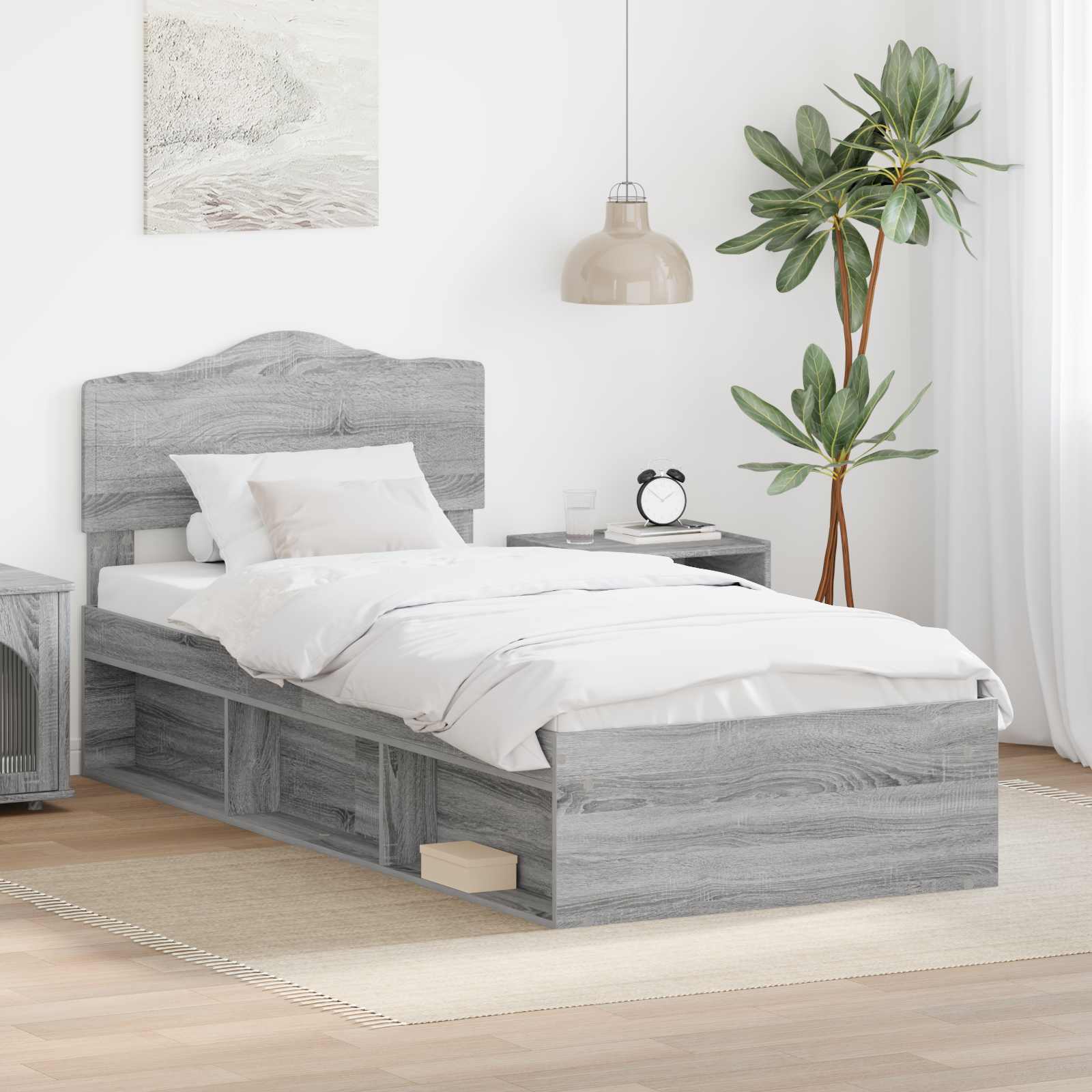 Bedframe Grijs Sonoma 100 x 200 cm Massief grenenhout is nu te koop bij PeponiXL, paradijselijk wonen!