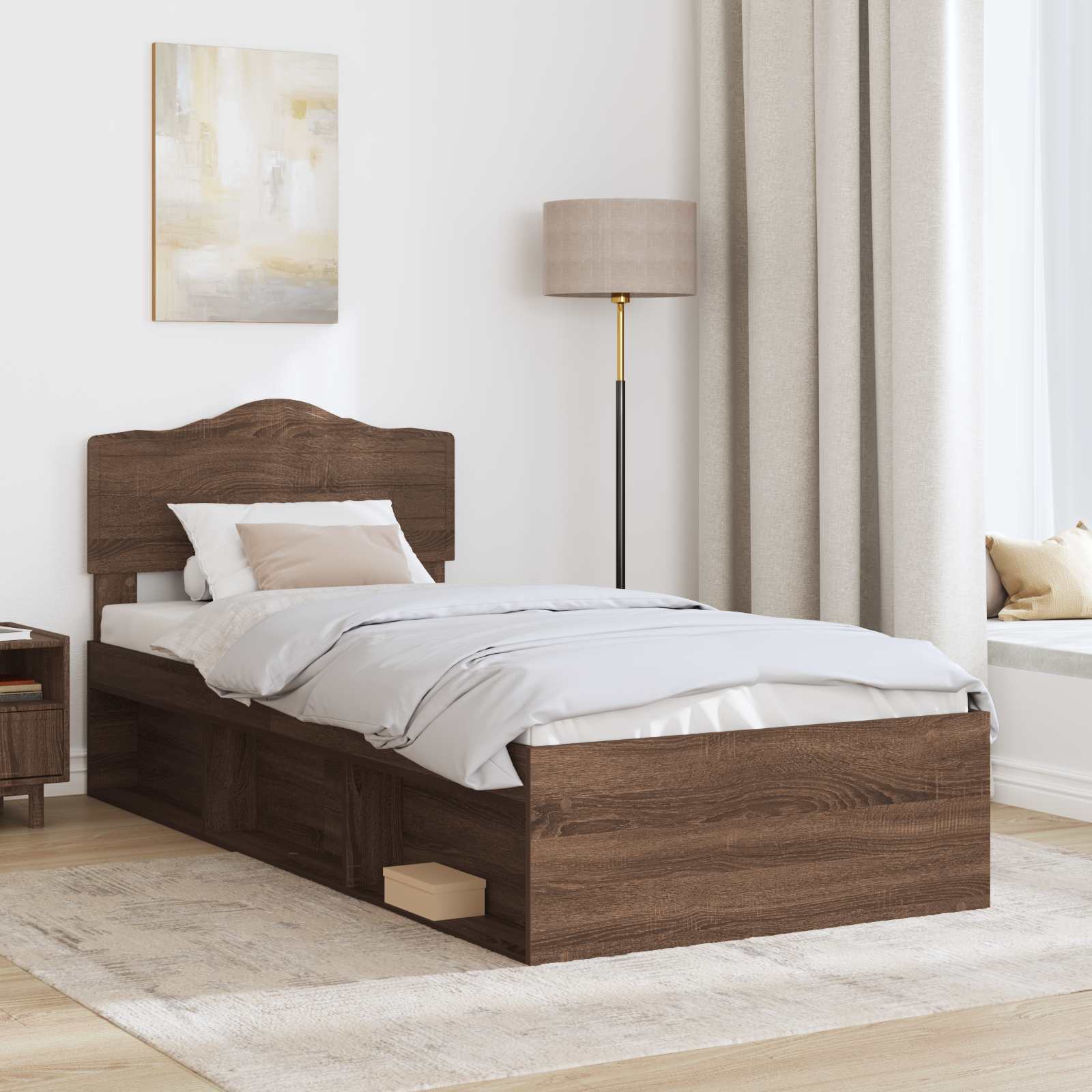Bedframe Bruin Eiken 100 x 200 cm Massief grenenhout is nu te koop bij PeponiXL, paradijselijk wonen!