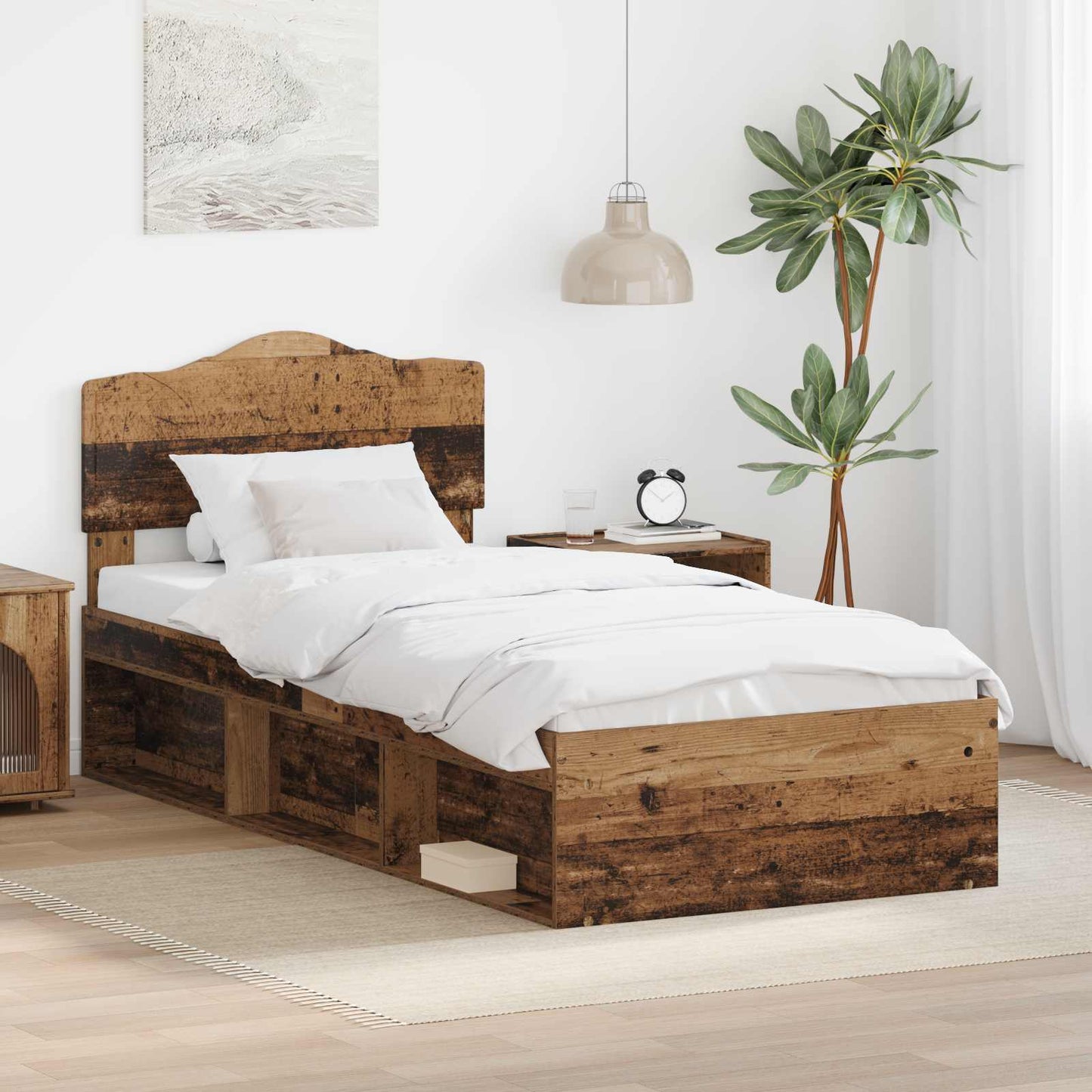 Bedframe met hoofdeinde Oudhout 100 x 200 cm Massief grenenhout is nu te koop bij PeponiXL, paradijselijk wonen!