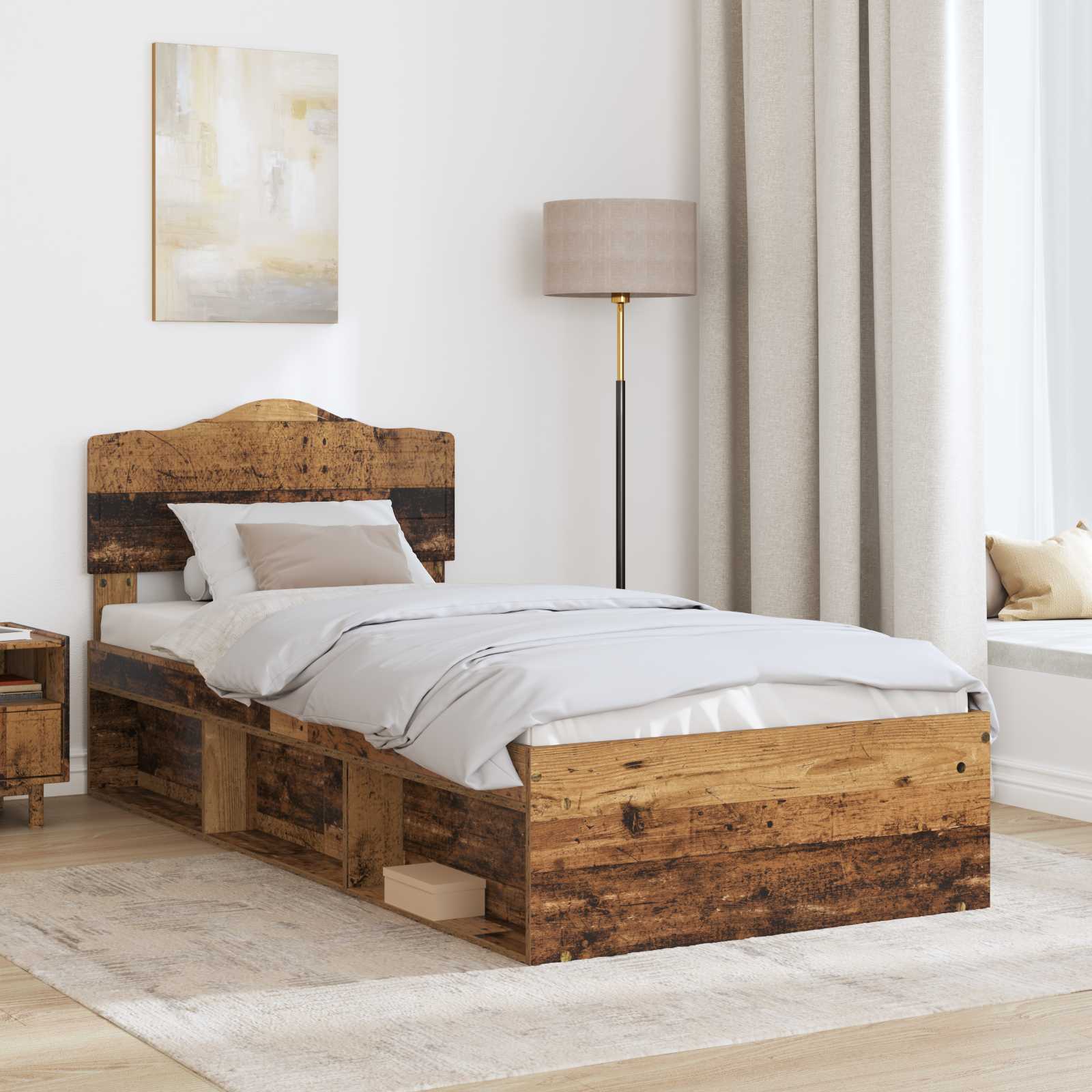 Bedframe met hoofdeinde Oudhout 100 x 200 cm Massief grenenhout is nu te koop bij PeponiXL, paradijselijk wonen!