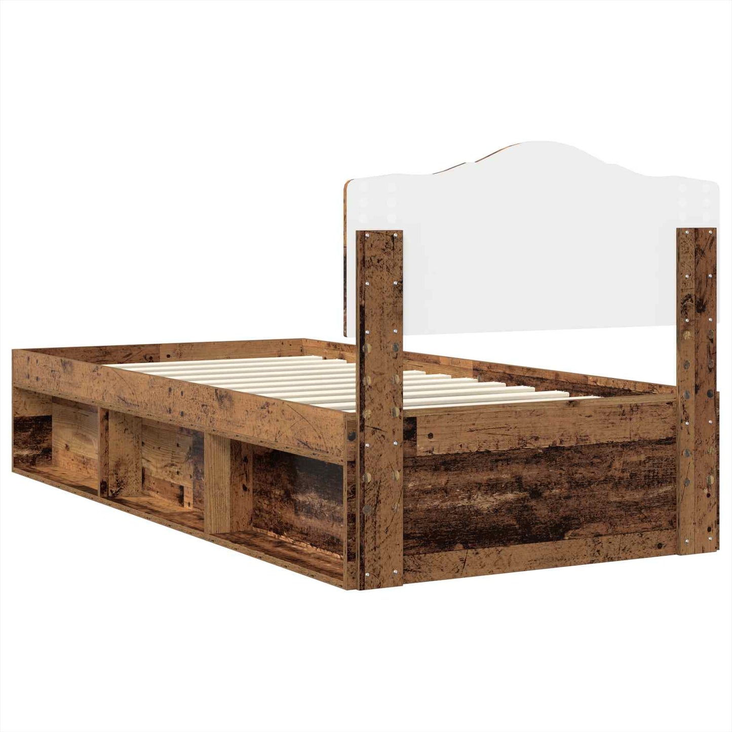 Bedframe met hoofdeinde Oudhout 100 x 200 cm Massief grenenhout is nu te koop bij PeponiXL, paradijselijk wonen!