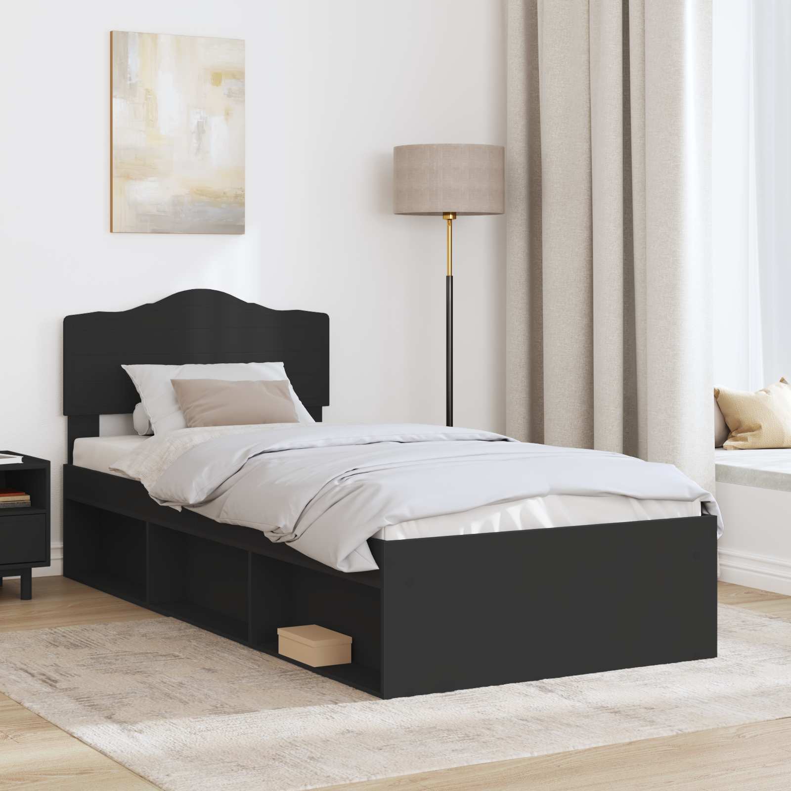 Bedframe met hoofdeinde Zwart 90 x 200 cm Massief grenenhout is nu te koop bij PeponiXL, paradijselijk wonen!