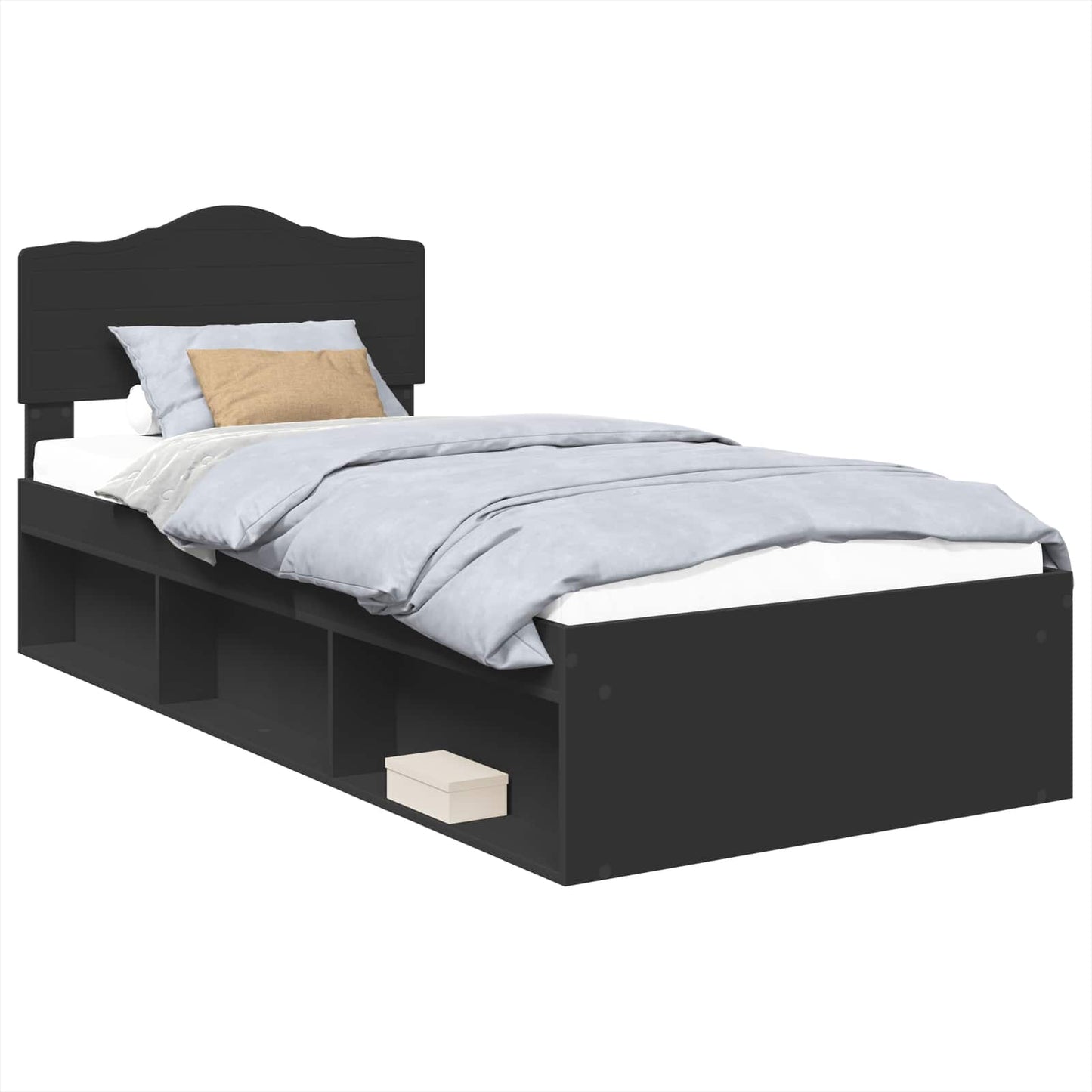 Bedframe met hoofdeinde Zwart 90 x 200 cm Massief grenenhout is nu te koop bij PeponiXL, paradijselijk wonen!