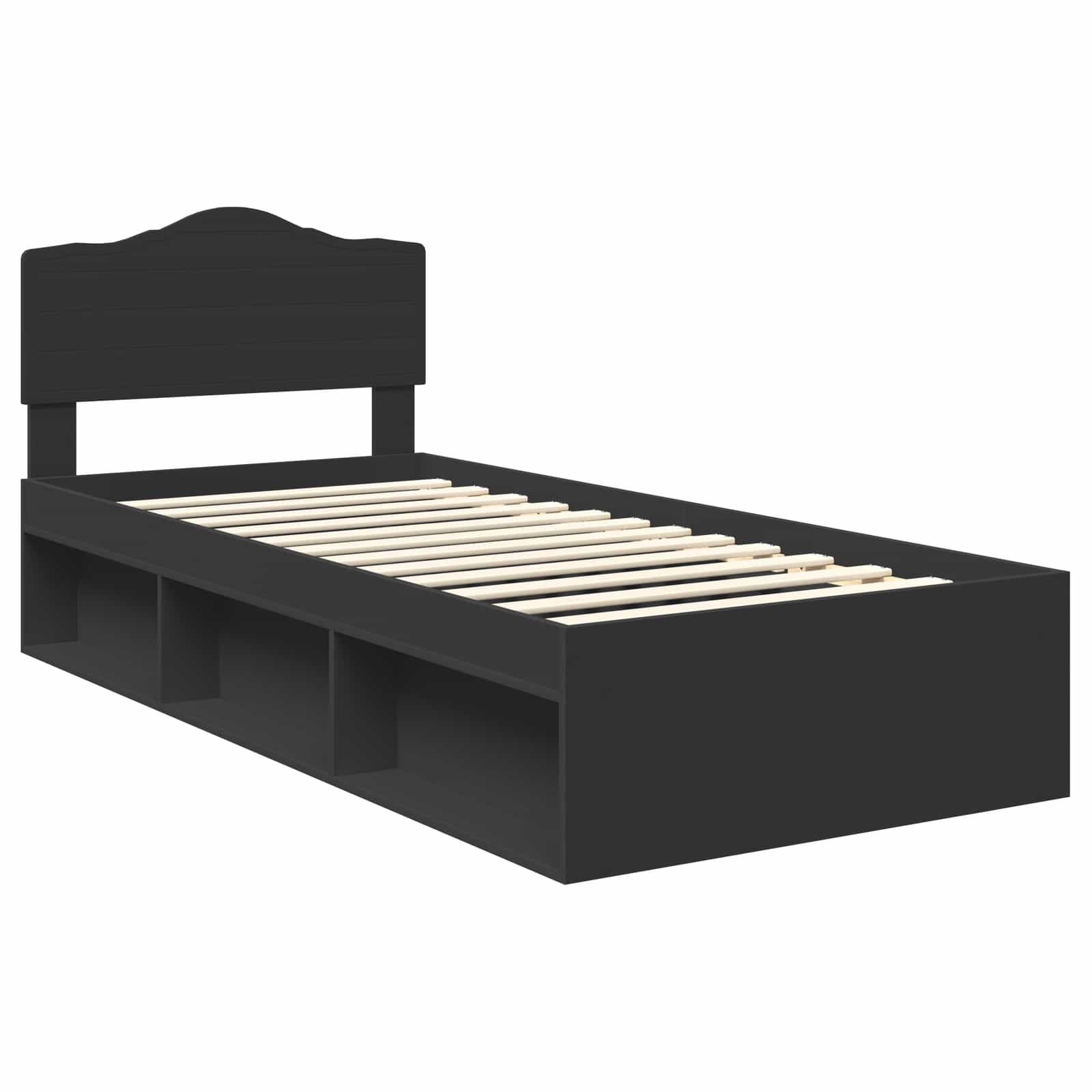 Bedframe met hoofdeinde Zwart 90 x 200 cm Massief grenenhout is nu te koop bij PeponiXL, paradijselijk wonen!