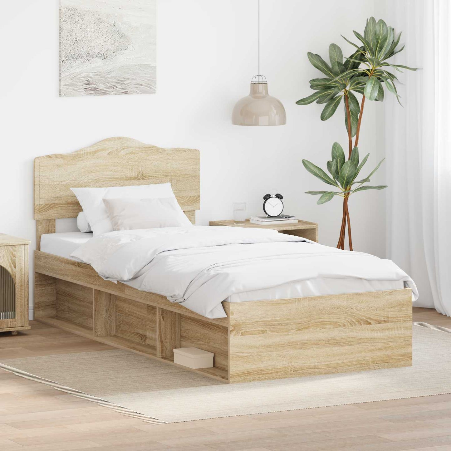 Bedframe Sonoma Eiken 90 x 200 cm Massief grenenhout is nu te koop bij PeponiXL, paradijselijk wonen!