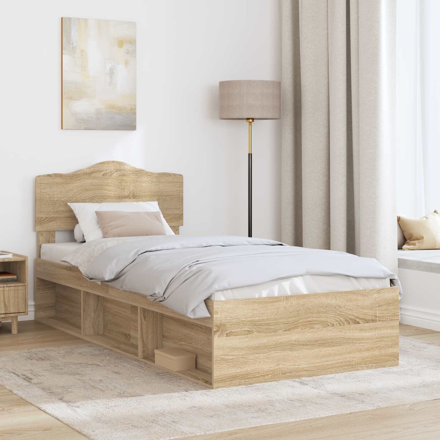 Bedframe Sonoma Eiken 90 x 200 cm Massief grenenhout is nu te koop bij PeponiXL, paradijselijk wonen!