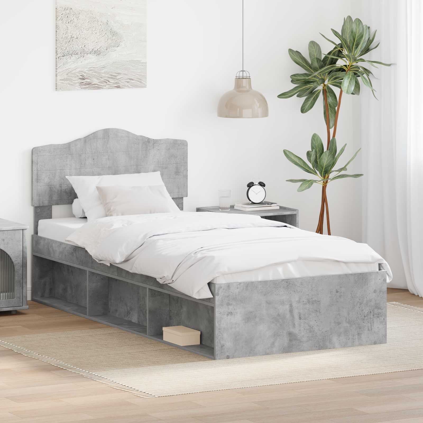 Bedframe met hoofdeinde Beton 90 x 200 cm Massief grenenhout is nu te koop bij PeponiXL, paradijselijk wonen!
