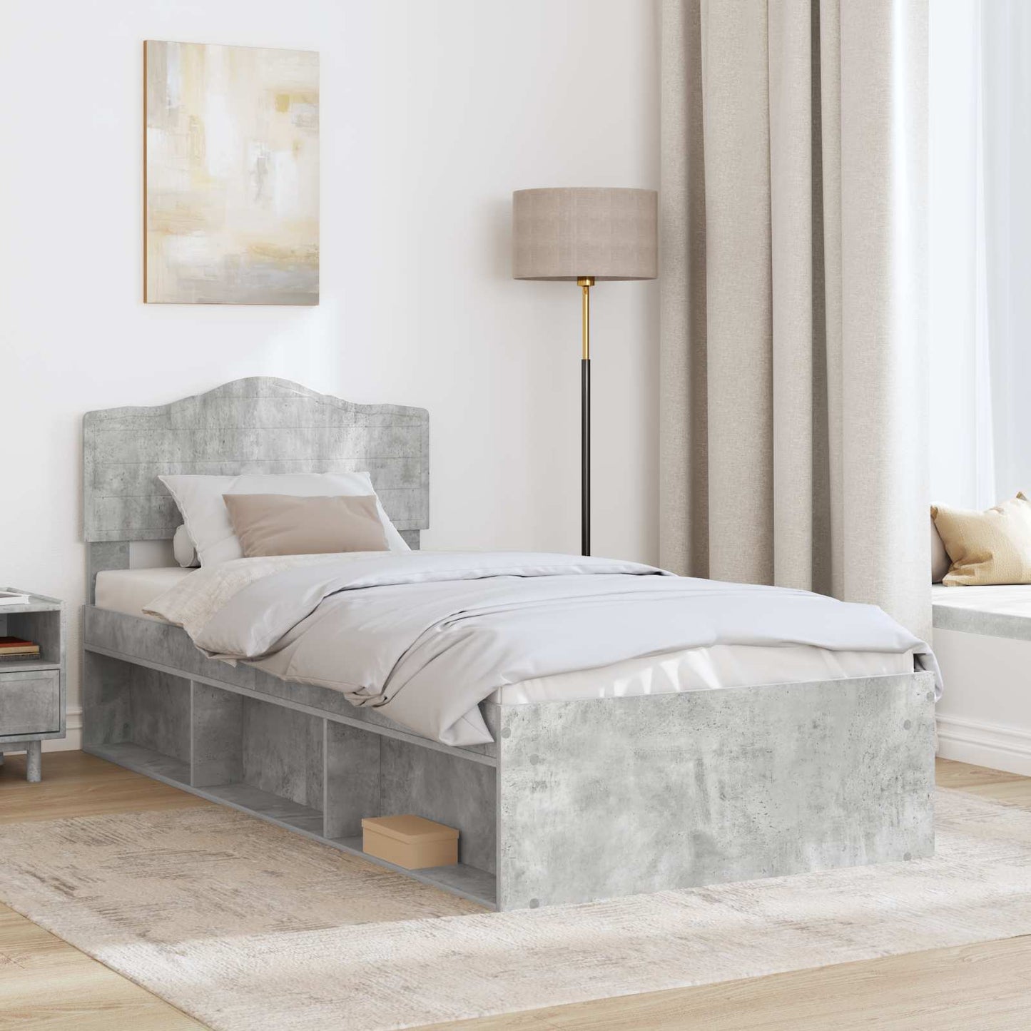 Bedframe met hoofdeinde Beton 90 x 200 cm Massief grenenhout is nu te koop bij PeponiXL, paradijselijk wonen!
