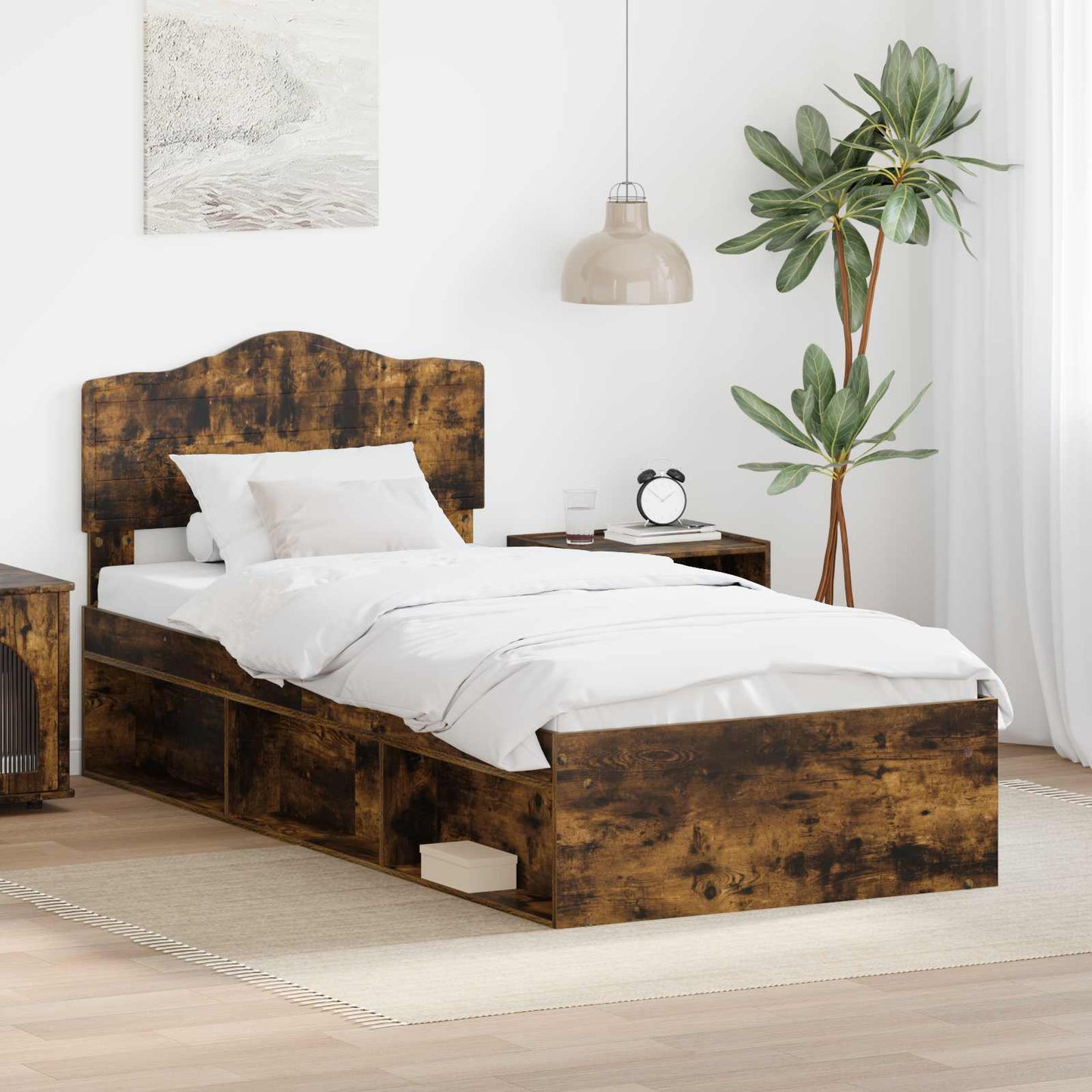Bedframe Gerookt eiken 90 x 200 cm Massief grenenhout is nu te koop bij PeponiXL, paradijselijk wonen!