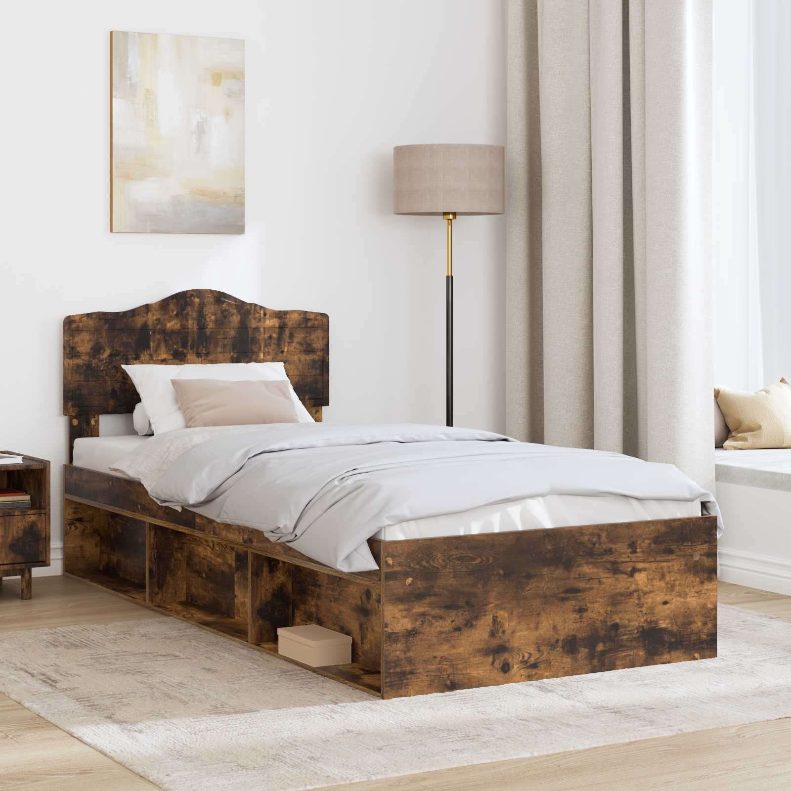 Bedframe Gerookt eiken 90 x 200 cm Massief grenenhout is nu te koop bij PeponiXL, paradijselijk wonen!