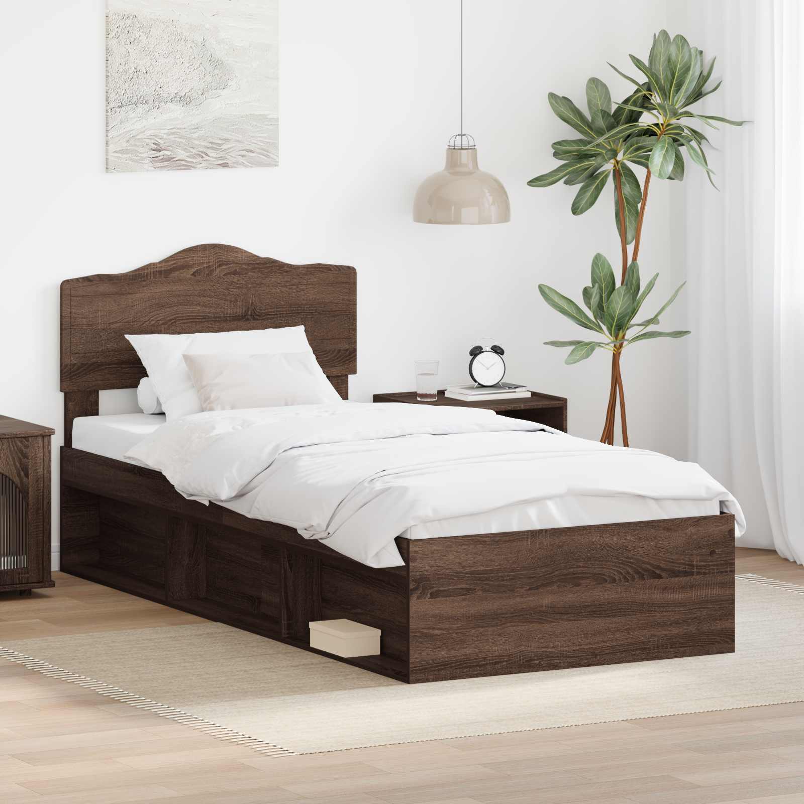 Bedframe Bruin Eiken 90 x 200 cm Massief grenenhout is nu te koop bij PeponiXL, paradijselijk wonen!