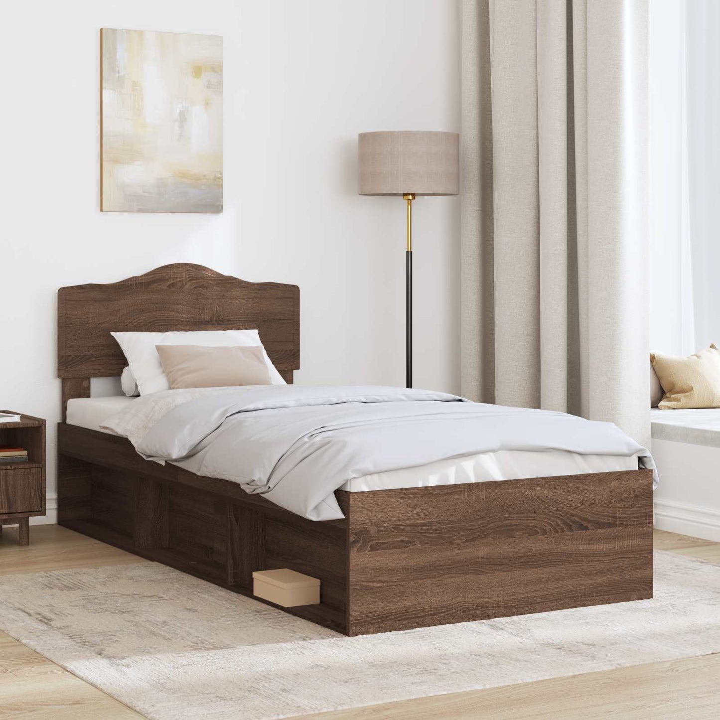 Bedframe Bruin Eiken 90 x 200 cm Massief grenenhout is nu te koop bij PeponiXL, paradijselijk wonen!
