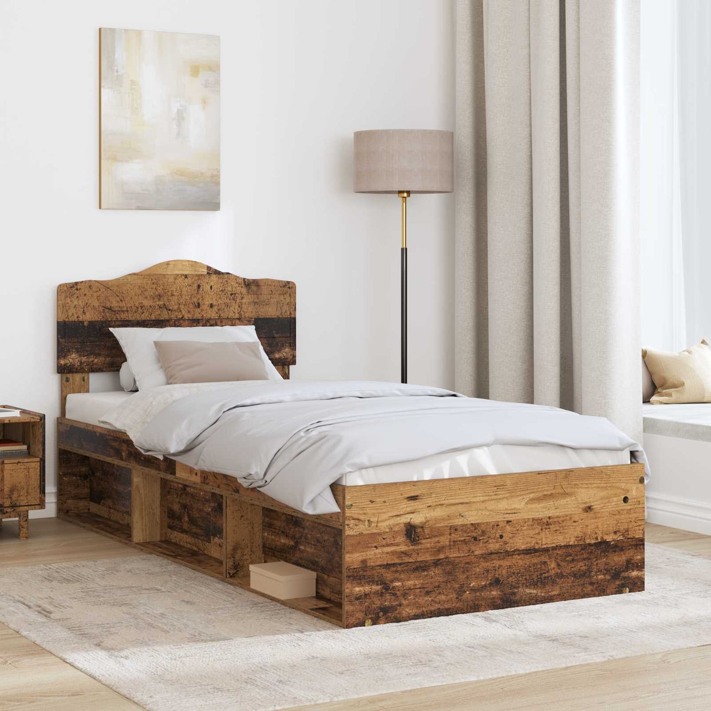 Bedframe met hoofdeinde Oudhout 90 x 200 cm Massief grenenhout is nu te koop bij PeponiXL, paradijselijk wonen!