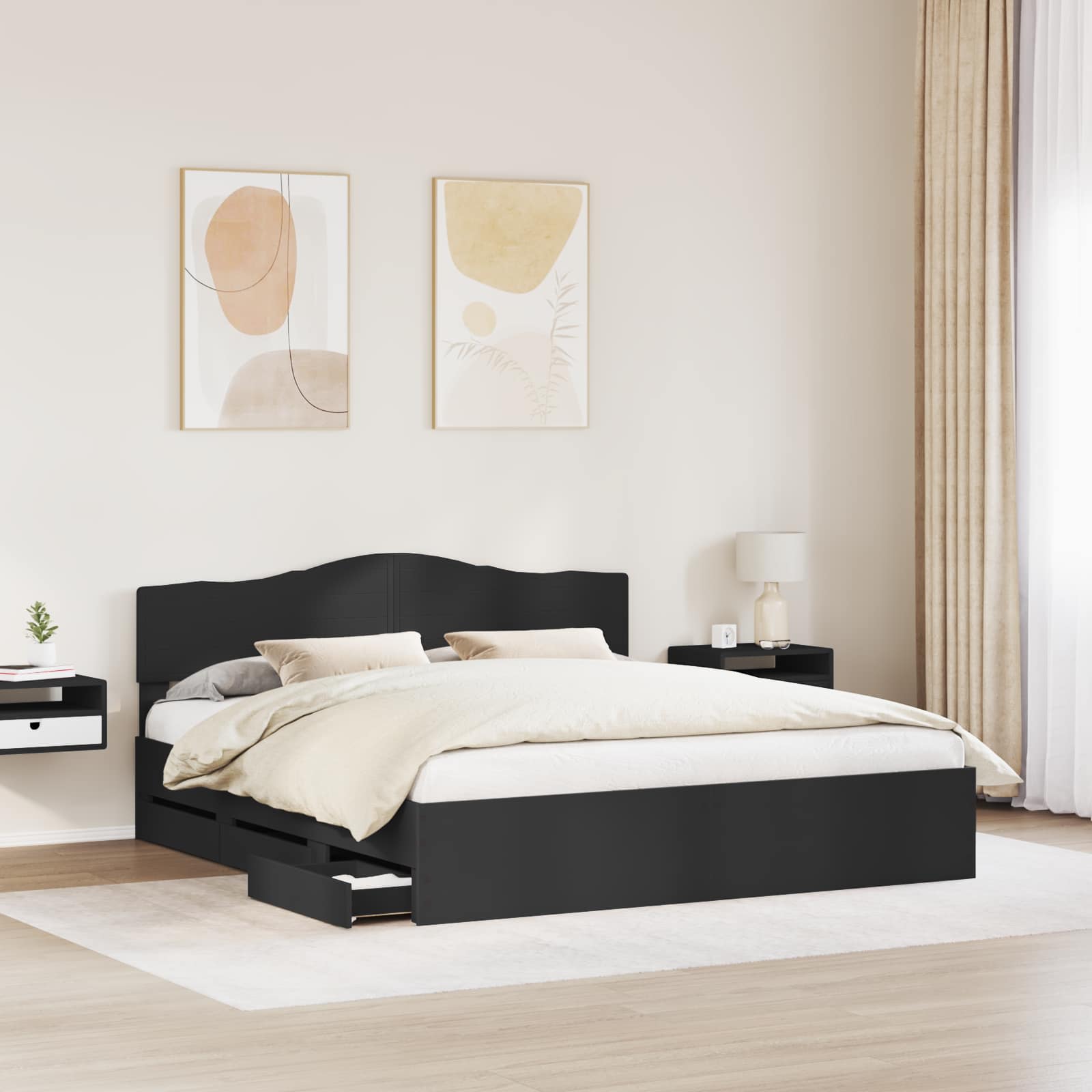 Bedframe met lade met opslag Zwart 200 x 200 cm Ingenieurshout is nu te koop bij PeponiXL, paradijselijk wonen!